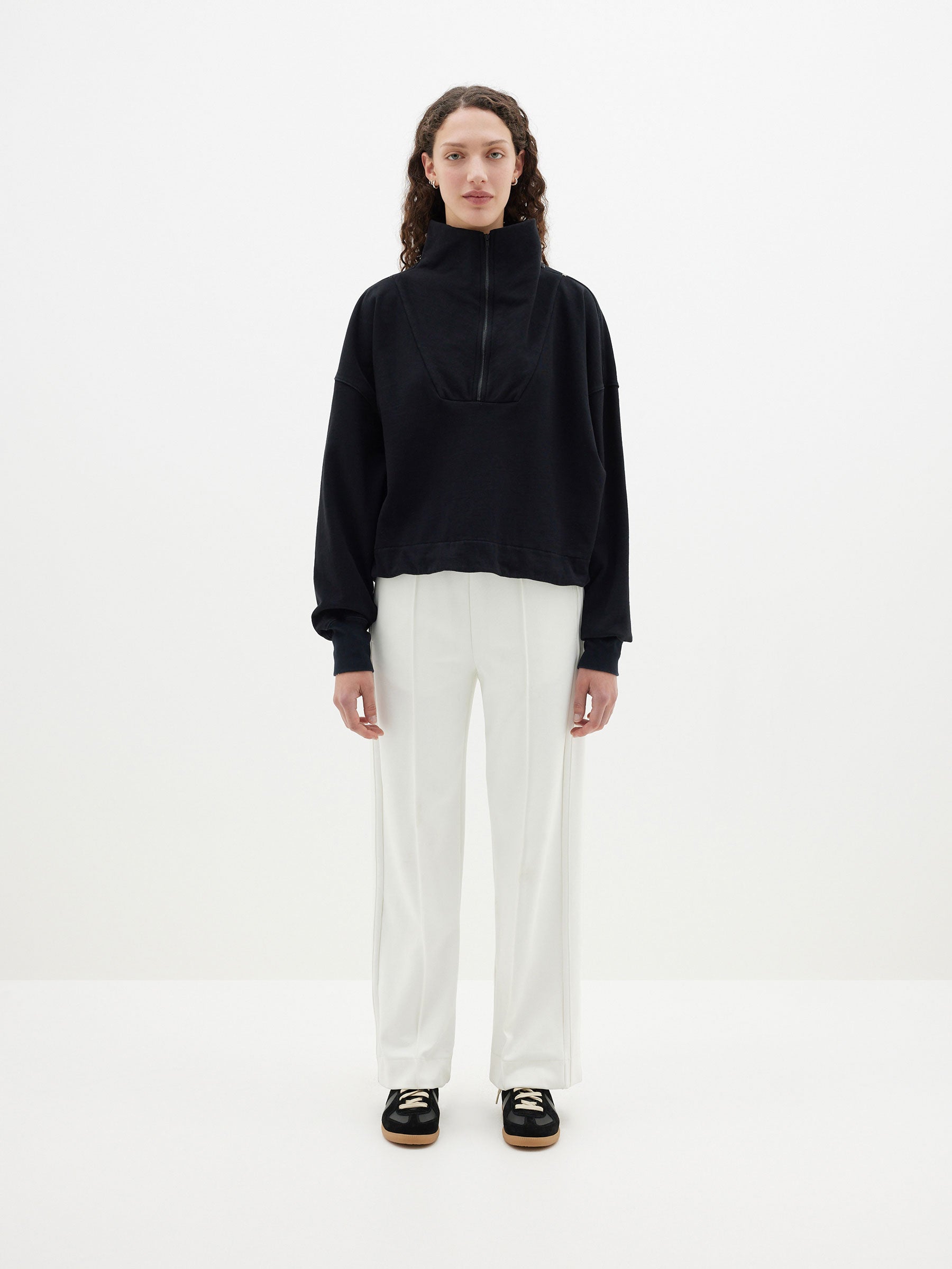 fleece zip through polo sweat