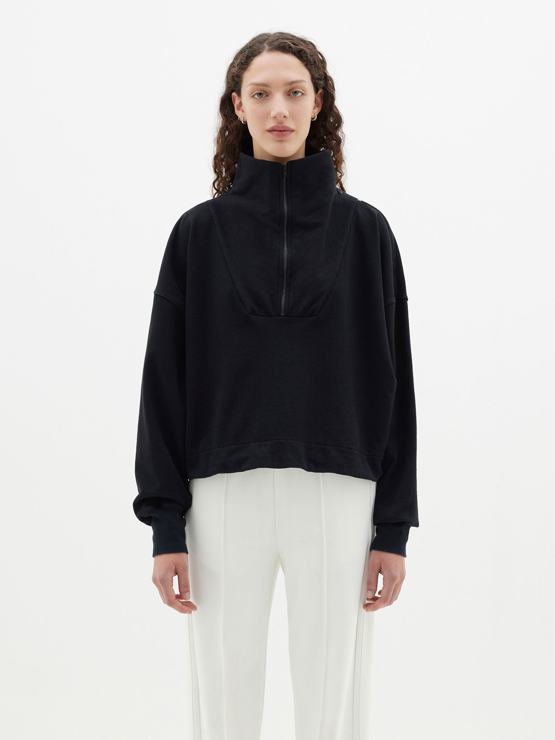 fleece zip through polo sweat