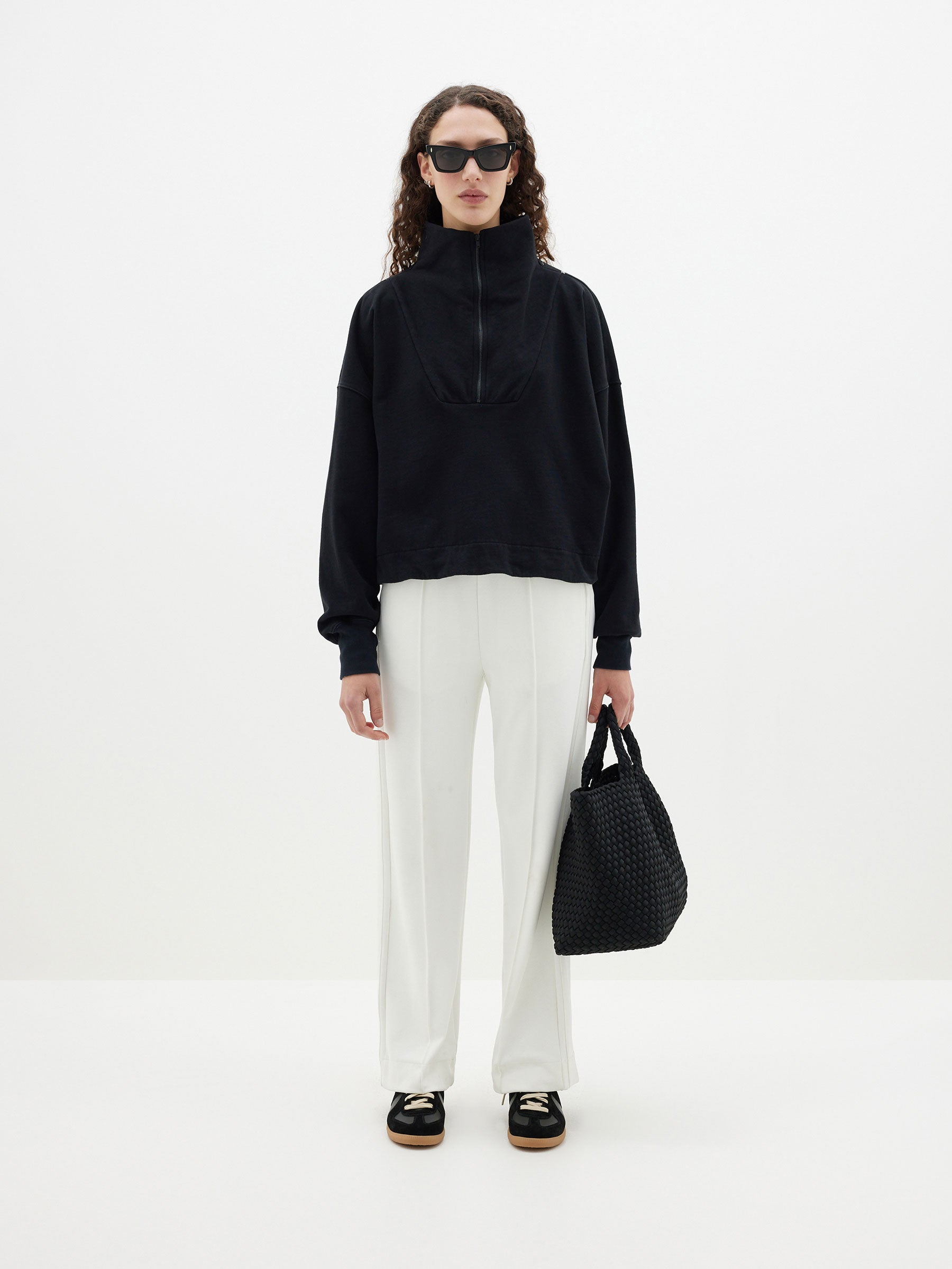 fleece zip through polo sweat