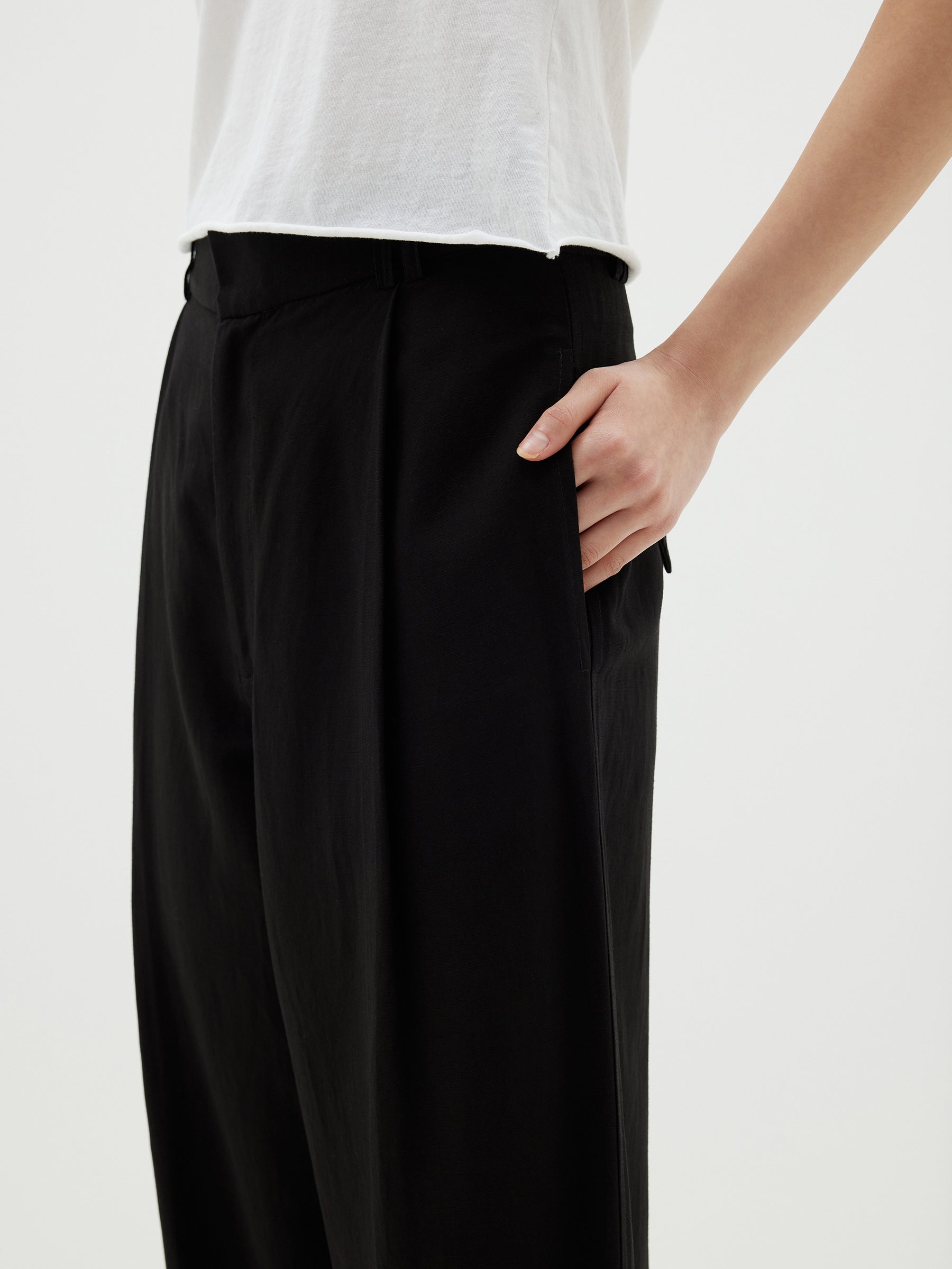 pleat front linen pant