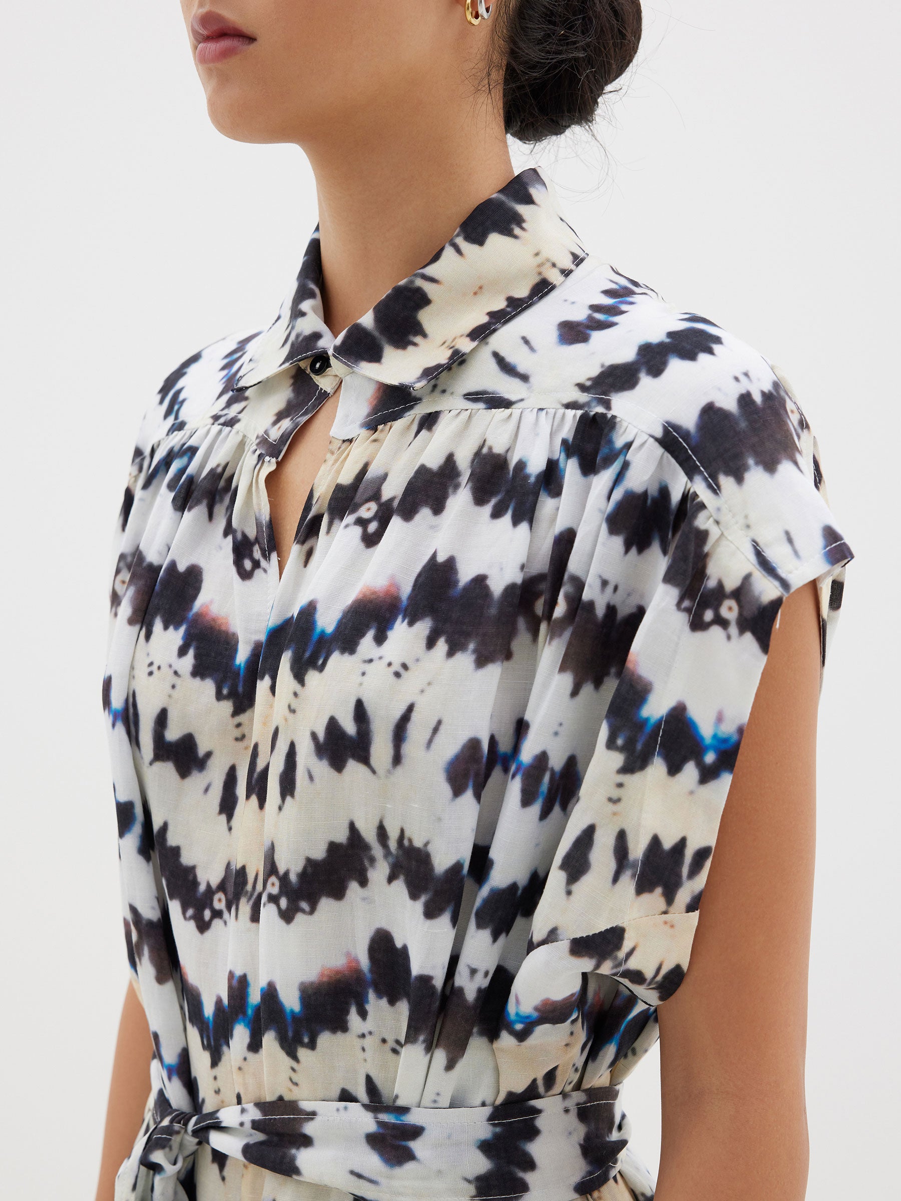 printed yoke detail dress