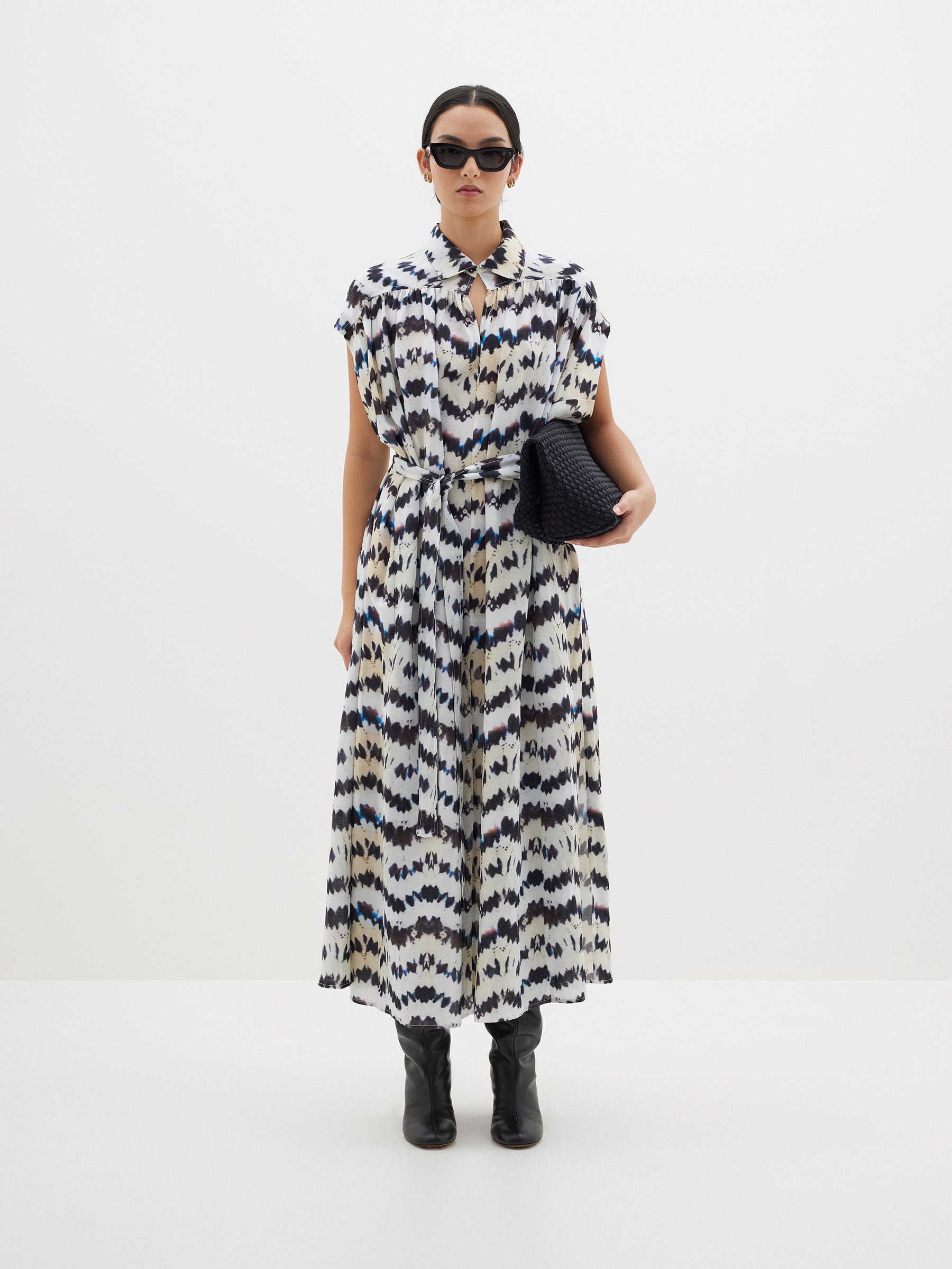 printed yoke detail dress
