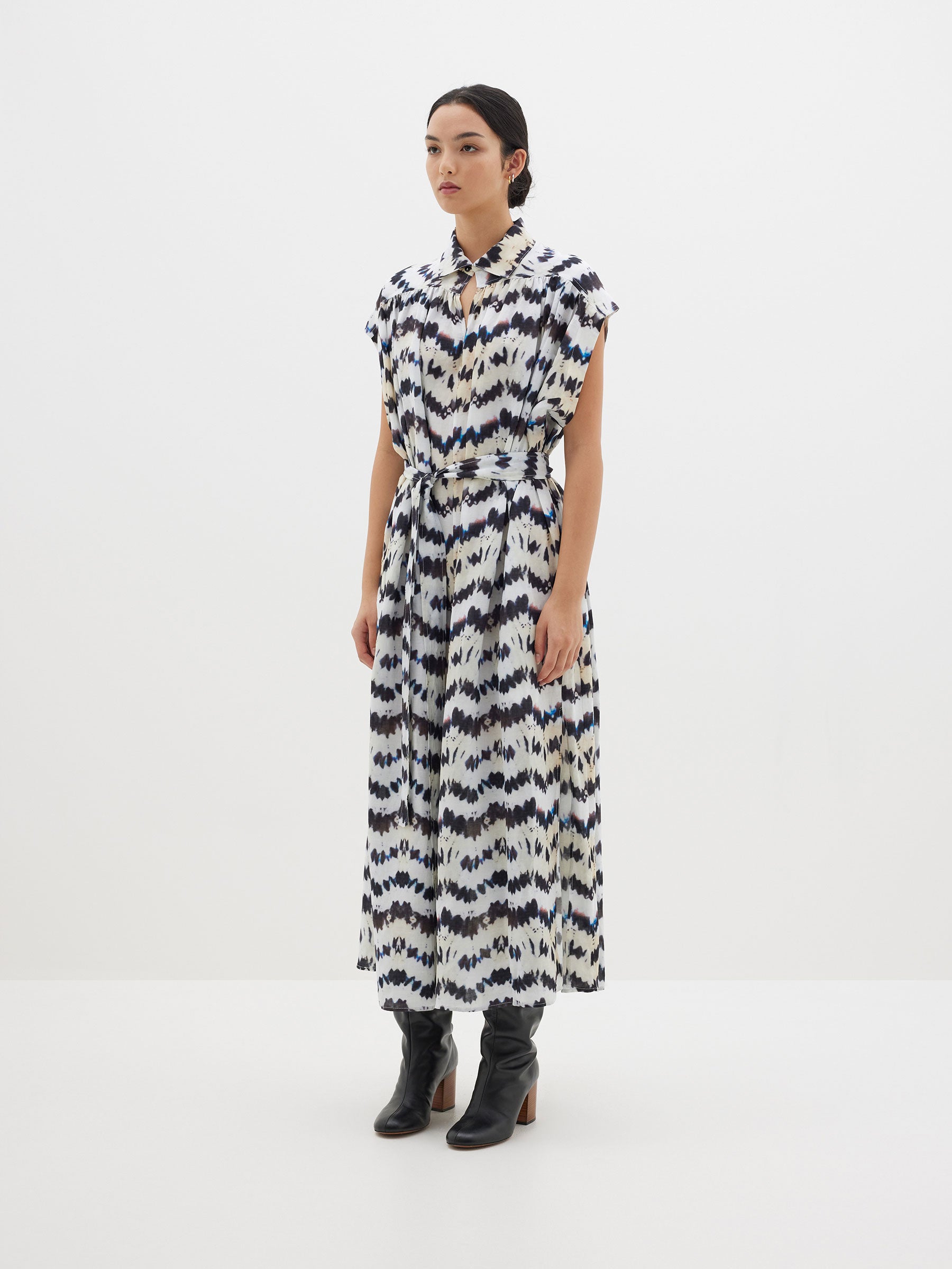 printed yoke detail dress