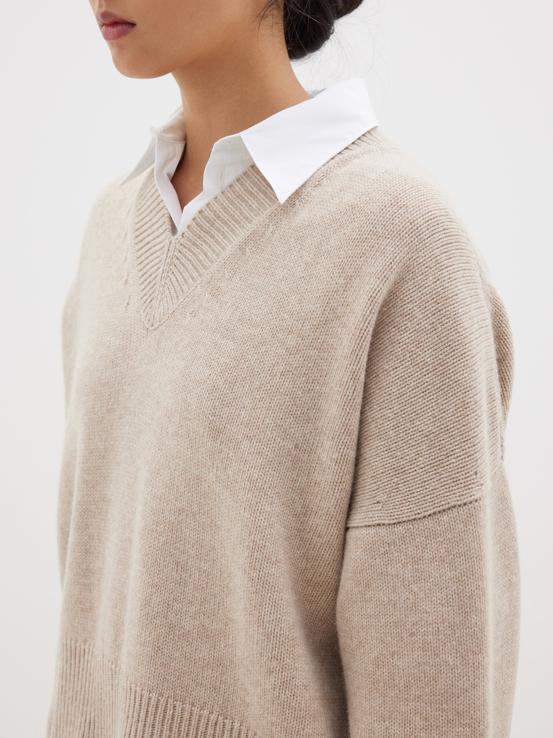 high v boxy wool cashmere knit