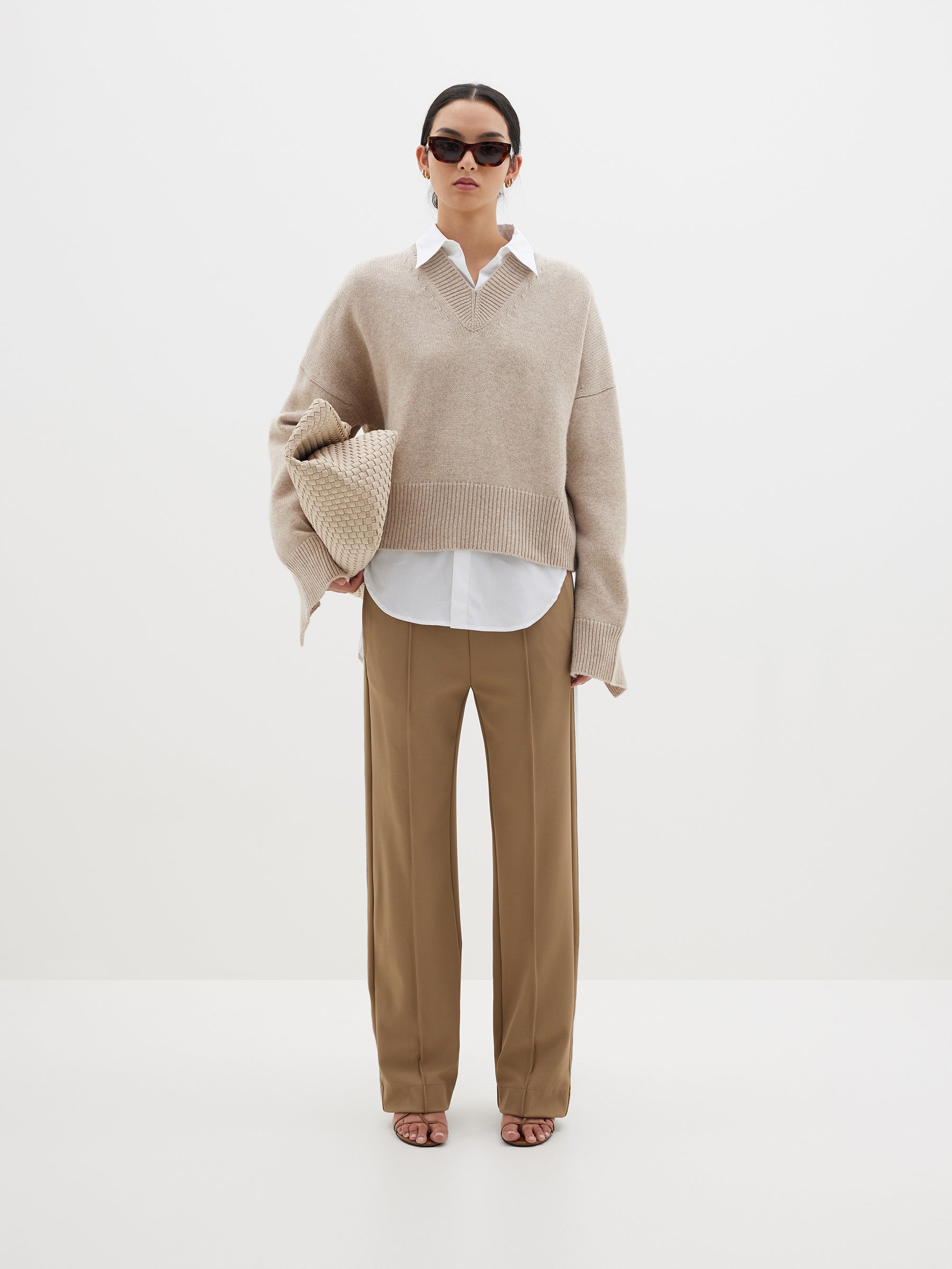 high v boxy wool cashmere knit