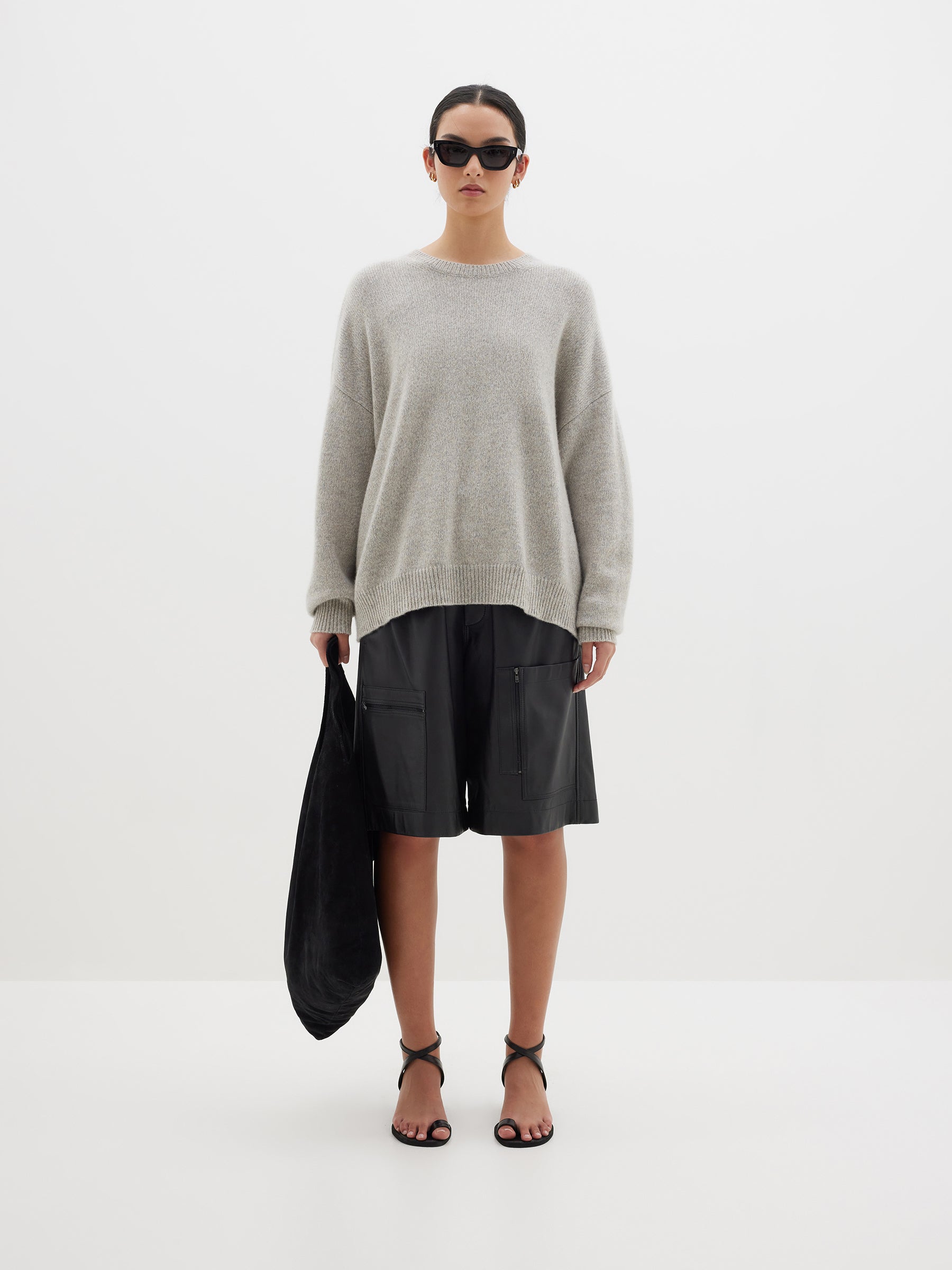 melange carded cashmere knit