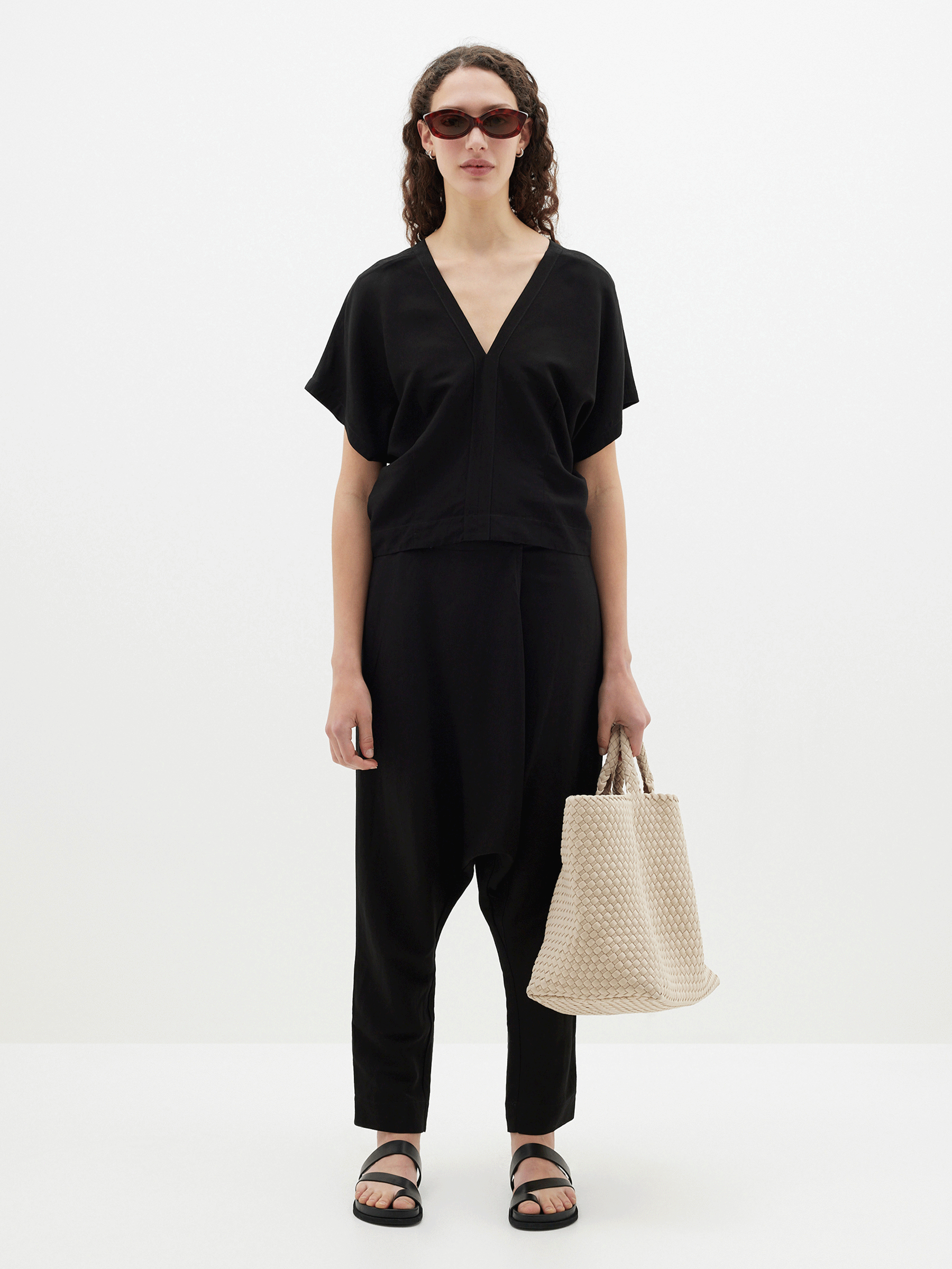 viscose linen v neck top