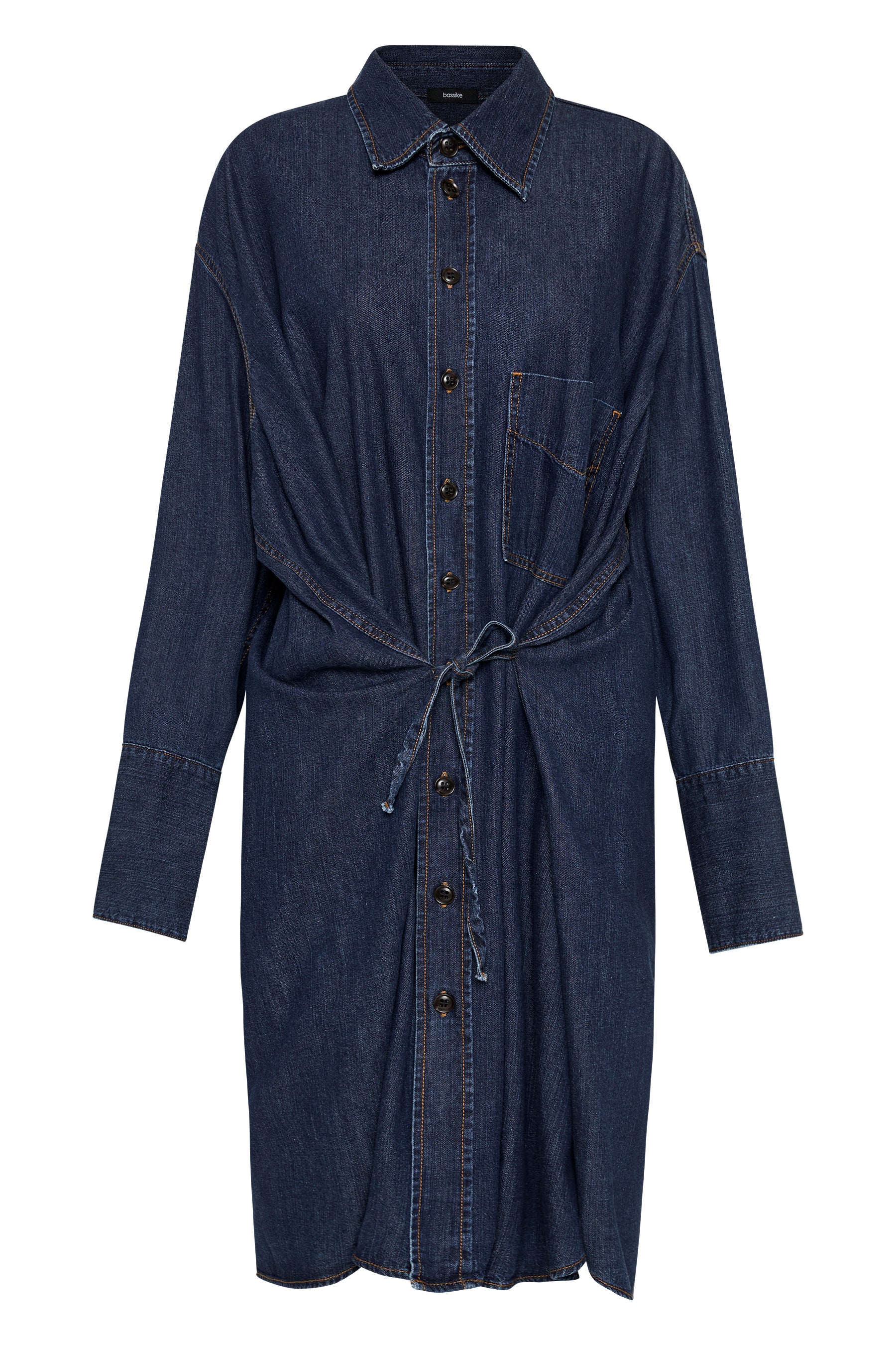 cinched waist denim dress