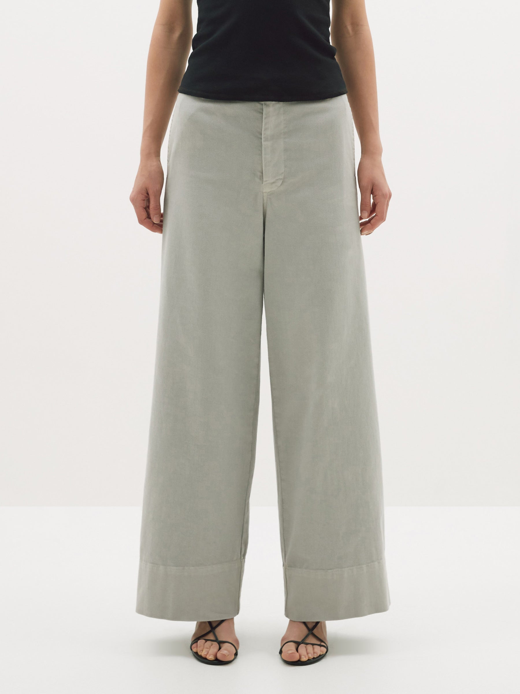 cotton twill wide leg pant