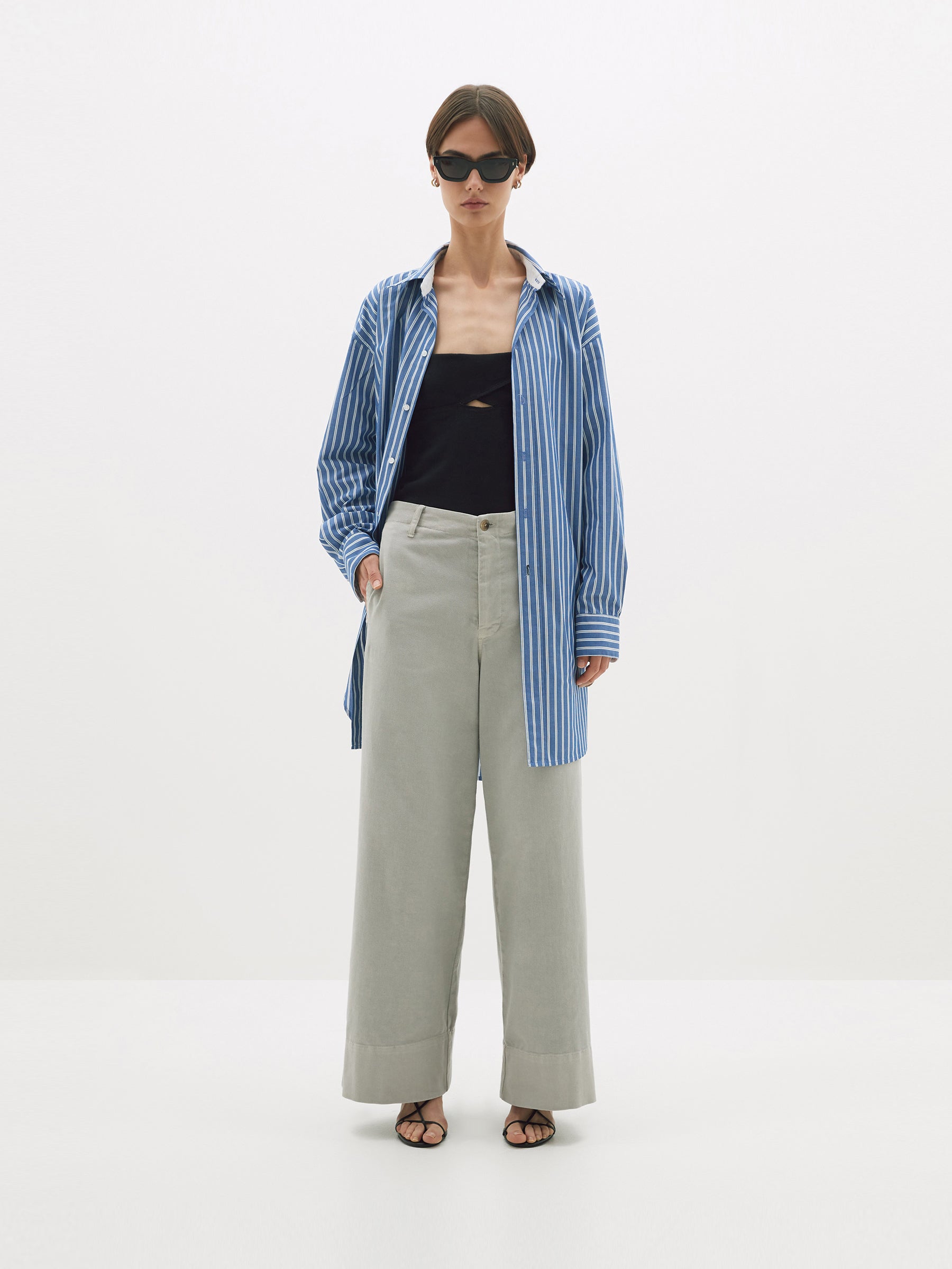 cotton twill wide leg pant
