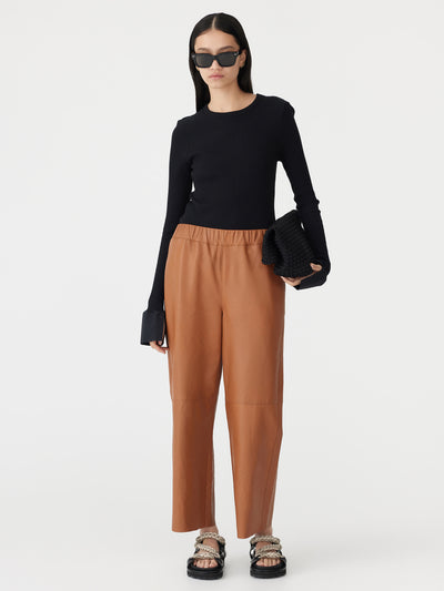leather pull on wide leg pant