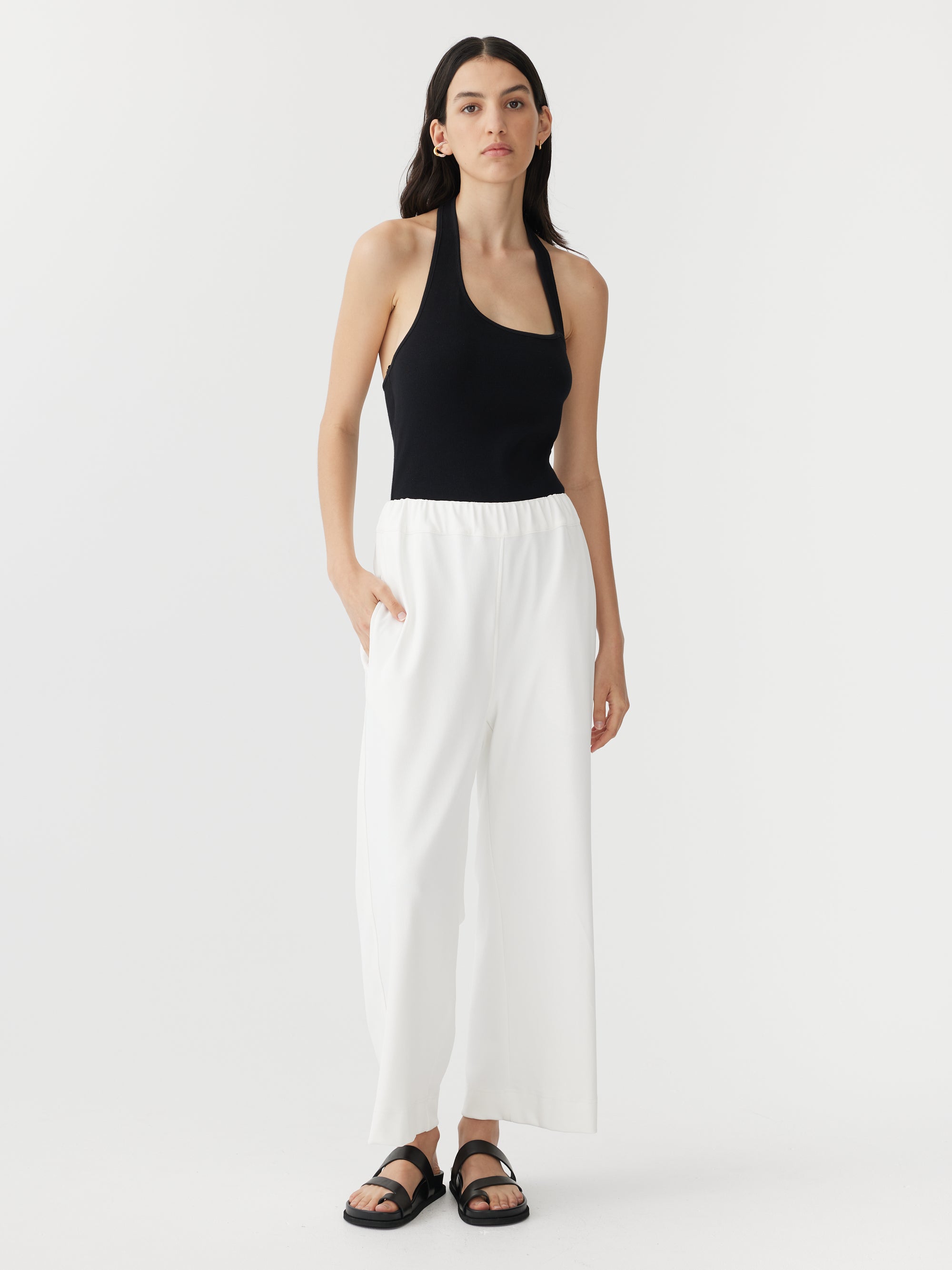 stretch twill wide leg pant