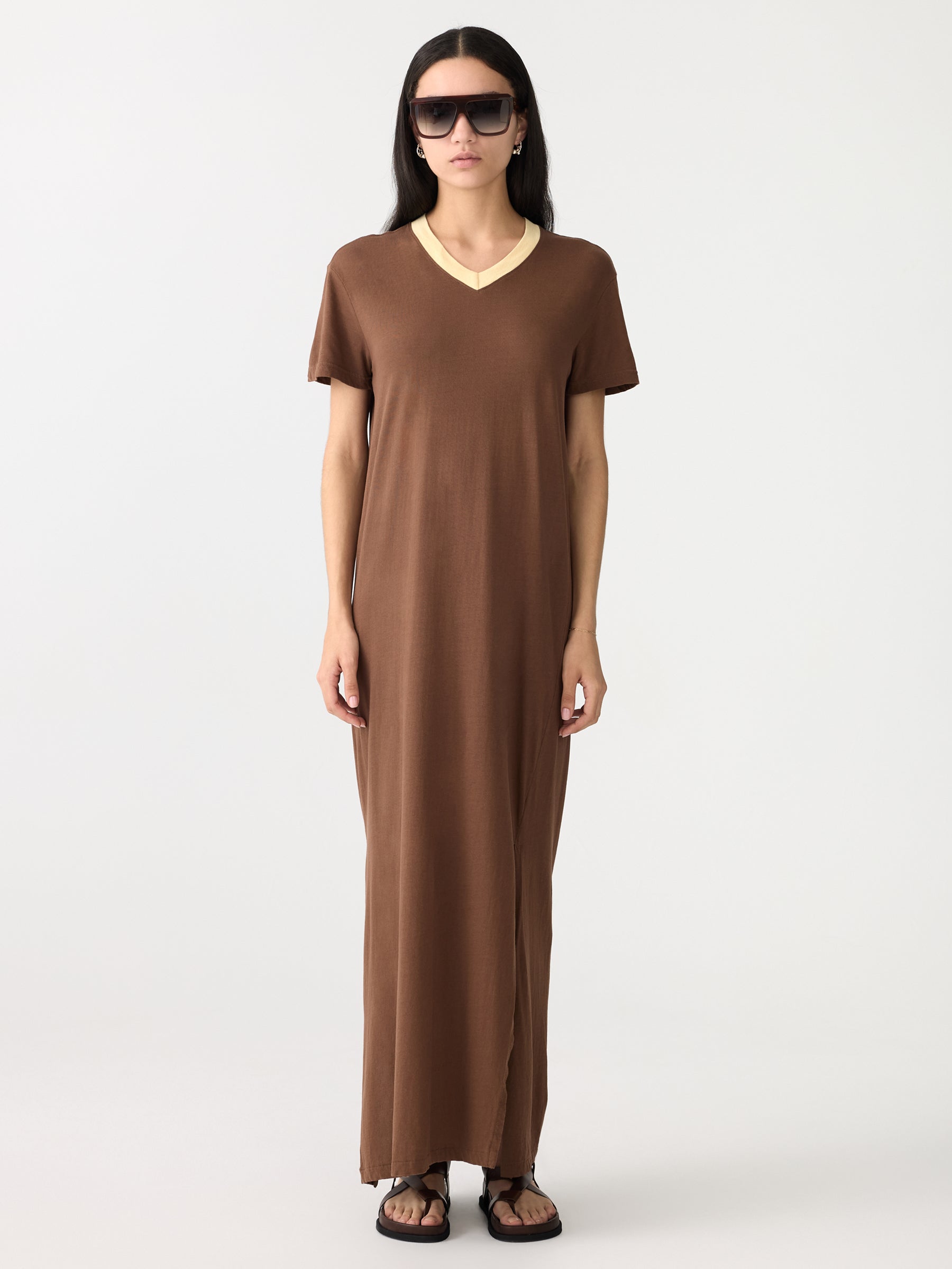 V Neck Longerline Short Sleeve Dress BASSIKE V Neck Longerline Short Sleeve Dress BASSIKE