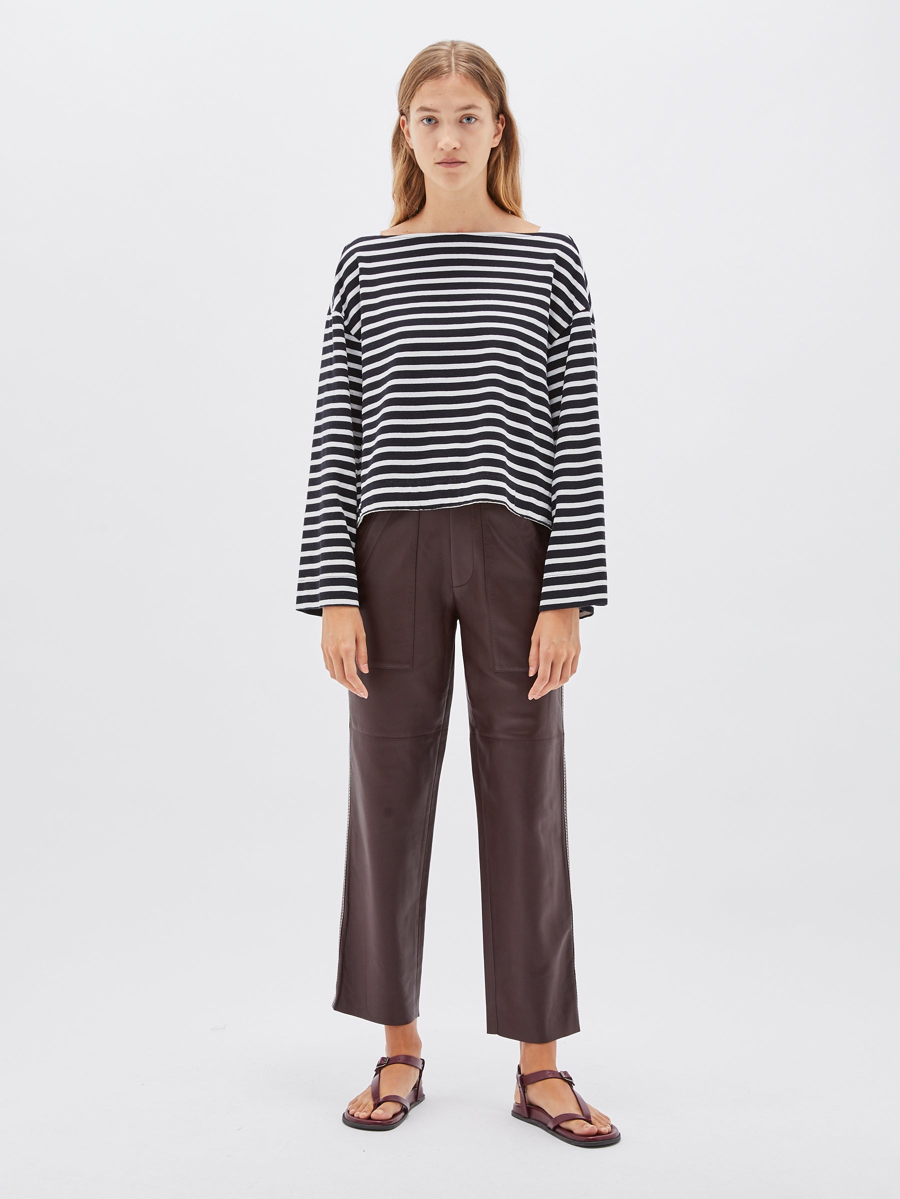 bassike gusset detail boatneck top in black / undyed
