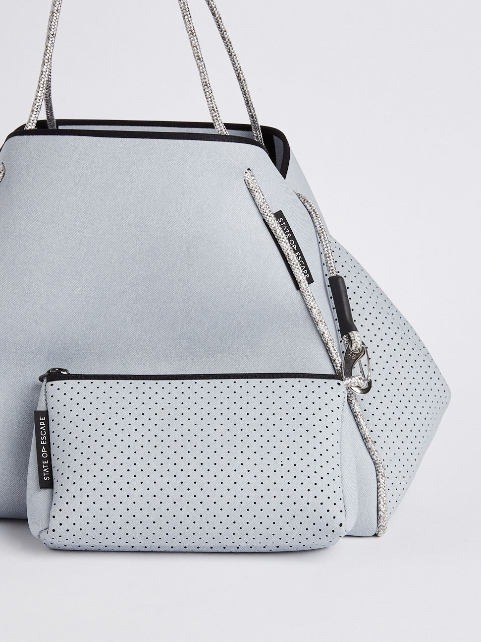 bassike state of escape guise denim in washed pale grey