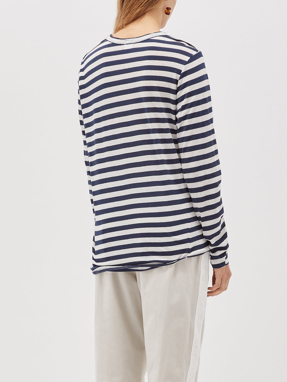 bassike wide heritage french seam long sleeve t.shirt in undyed-navy-blue