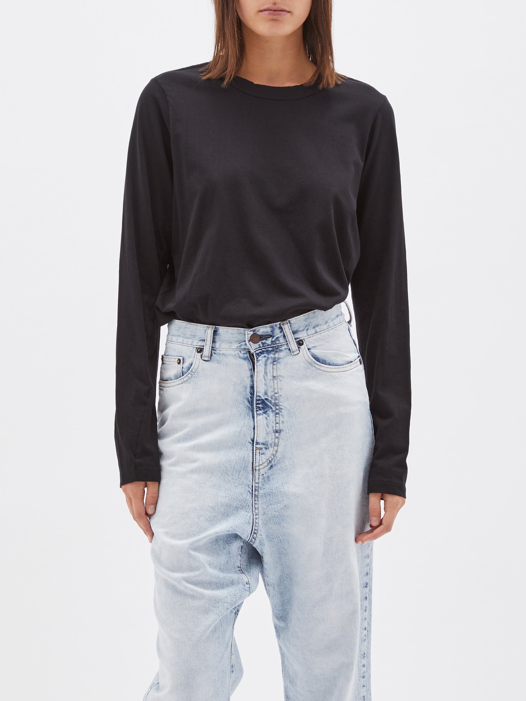 bassike wide heritage french seam long sleeve t.shirt in black