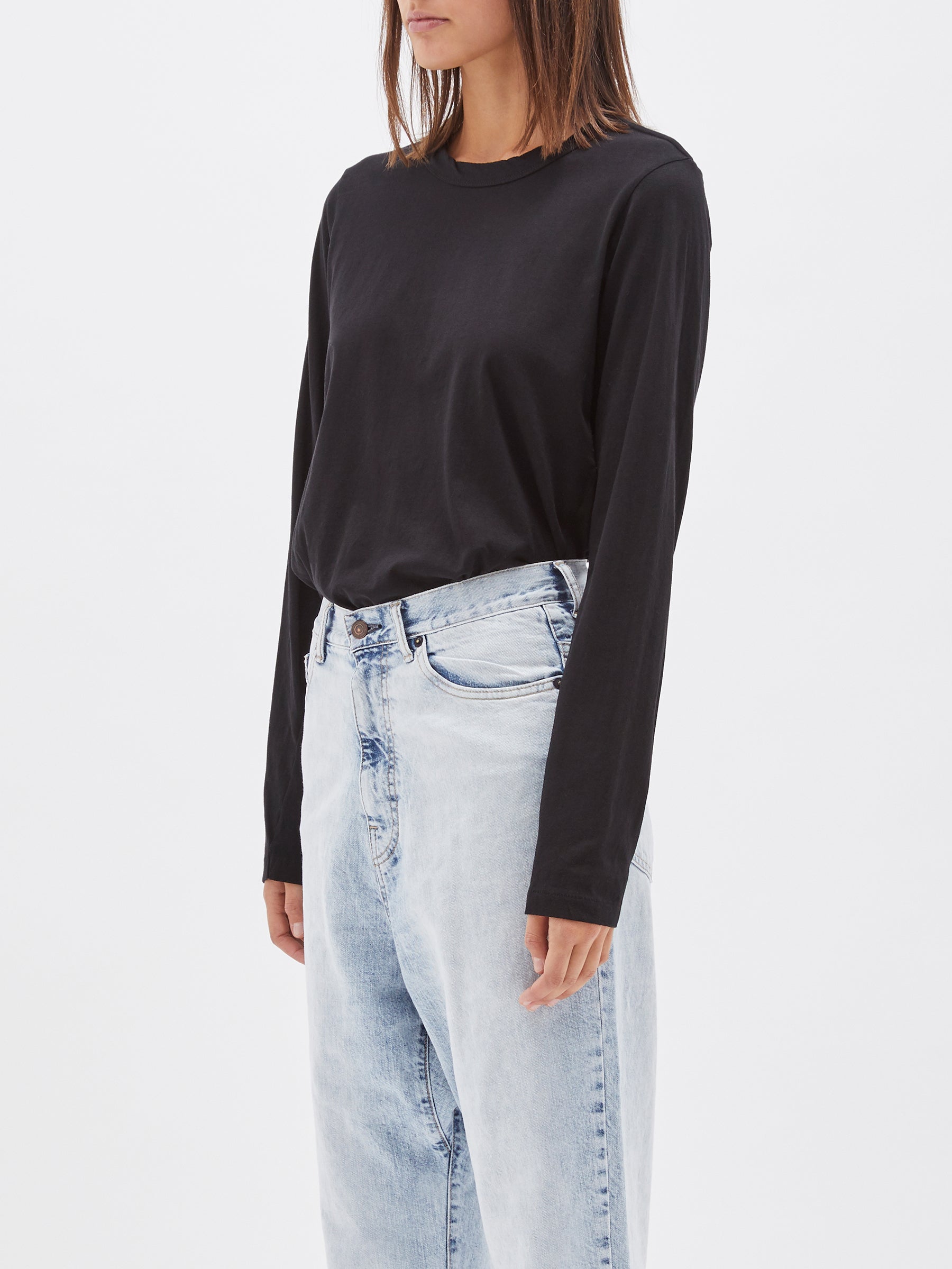 bassike wide heritage french seam long sleeve t.shirt in black