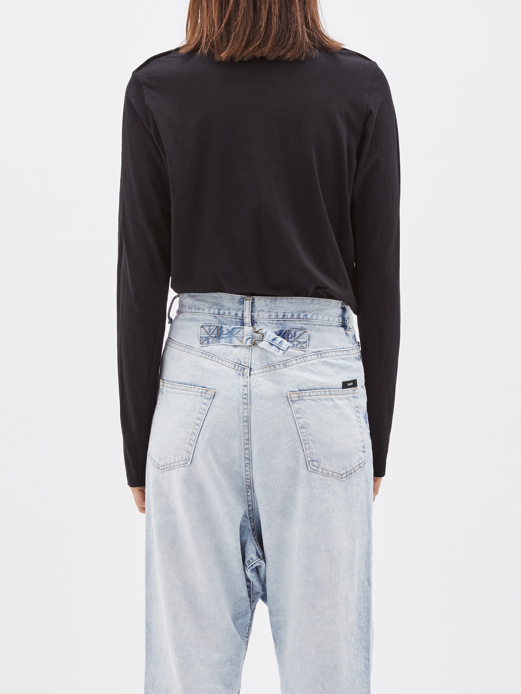 bassike wide heritage french seam long sleeve t.shirt in black