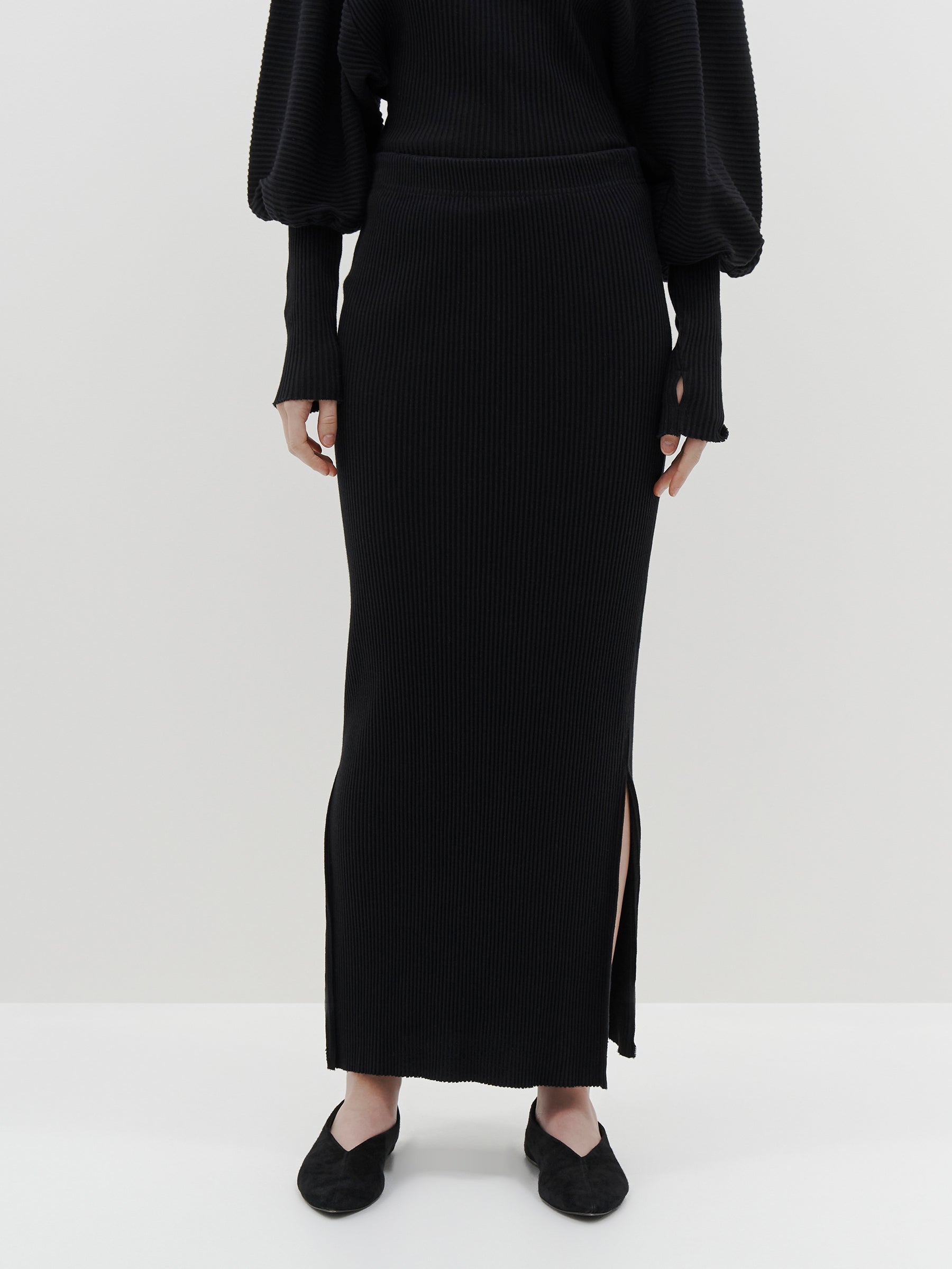 drapey rib side split skirt