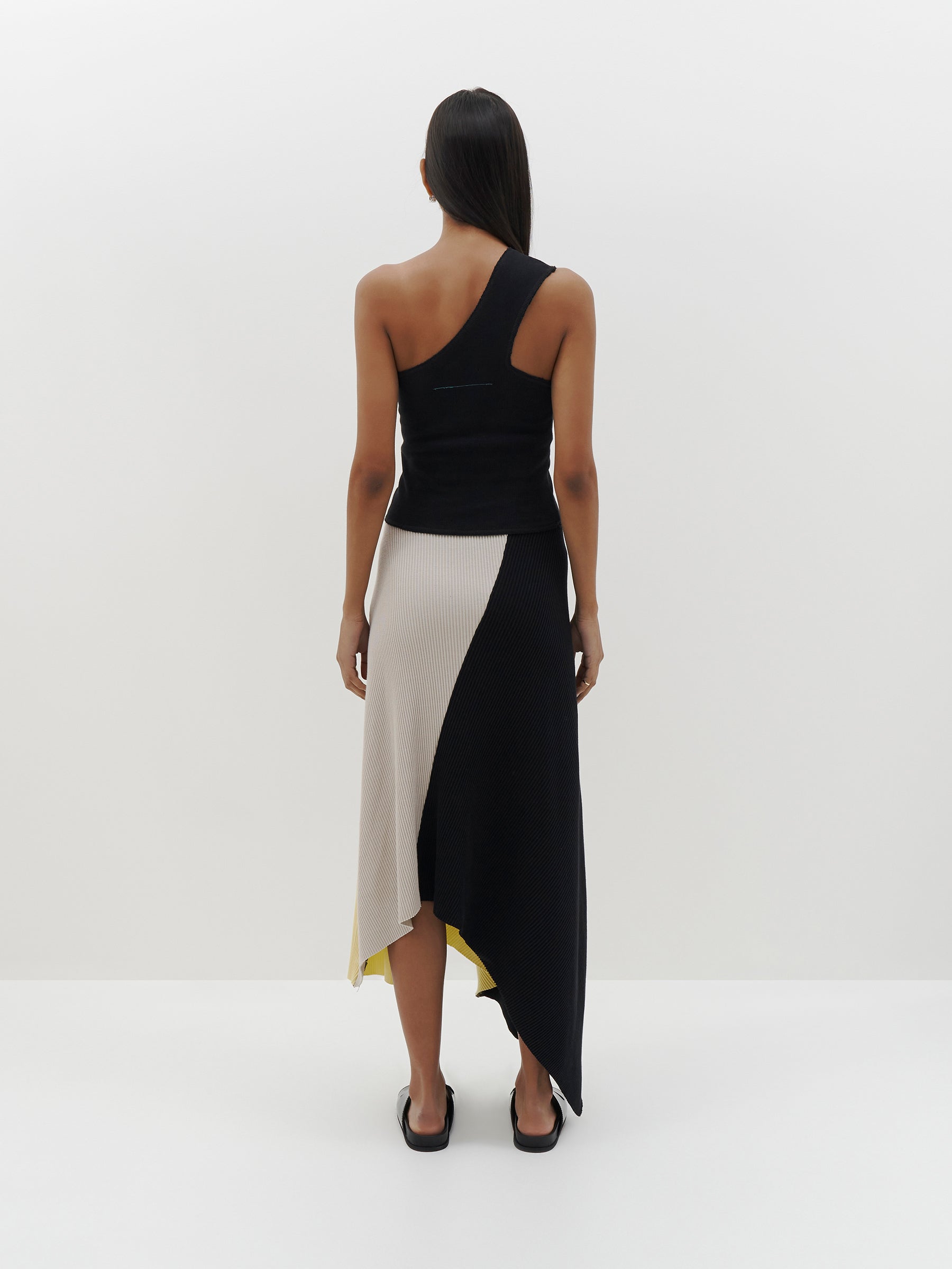panelled drapey rib skirt