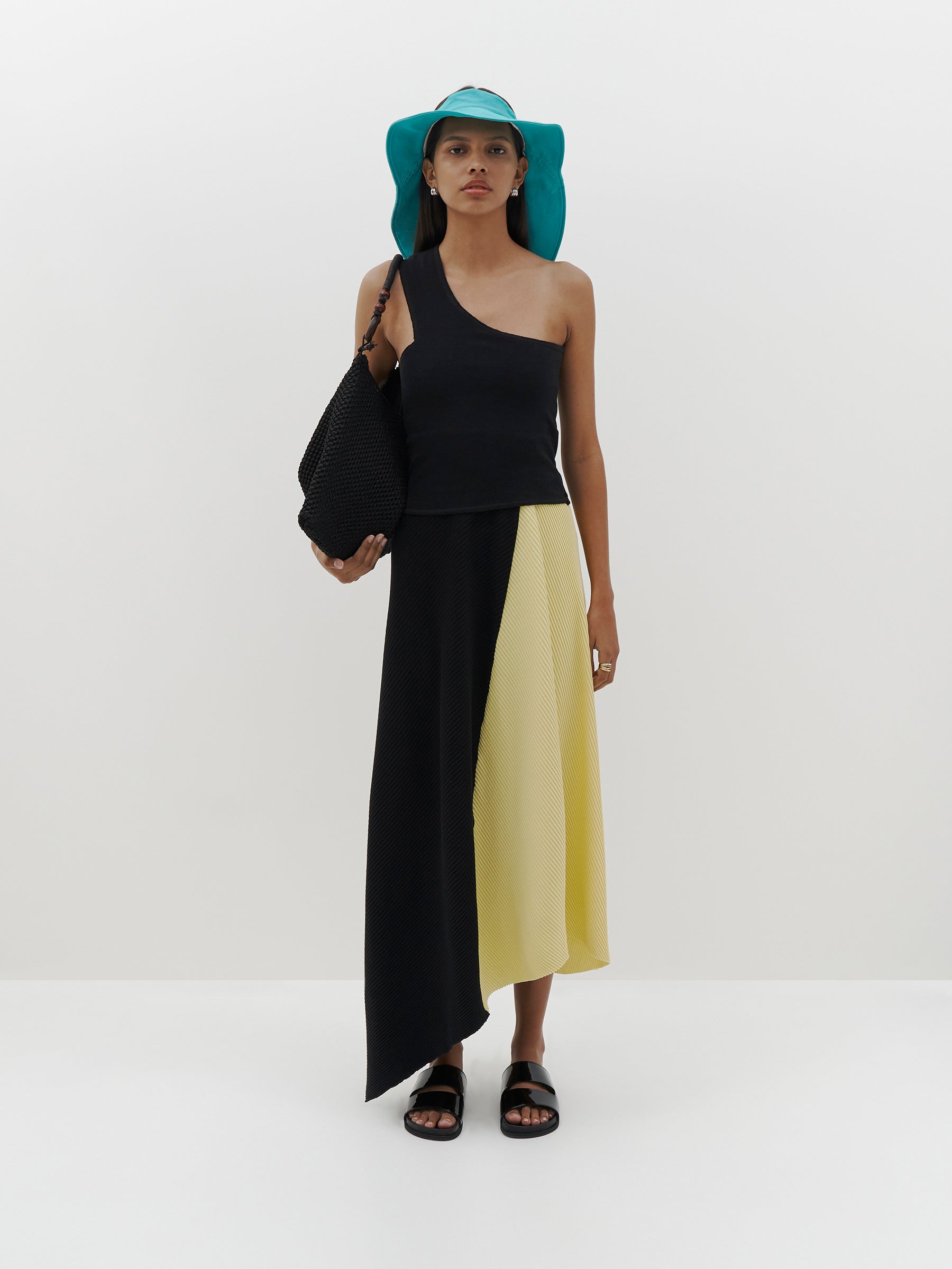 panelled drapey rib skirt