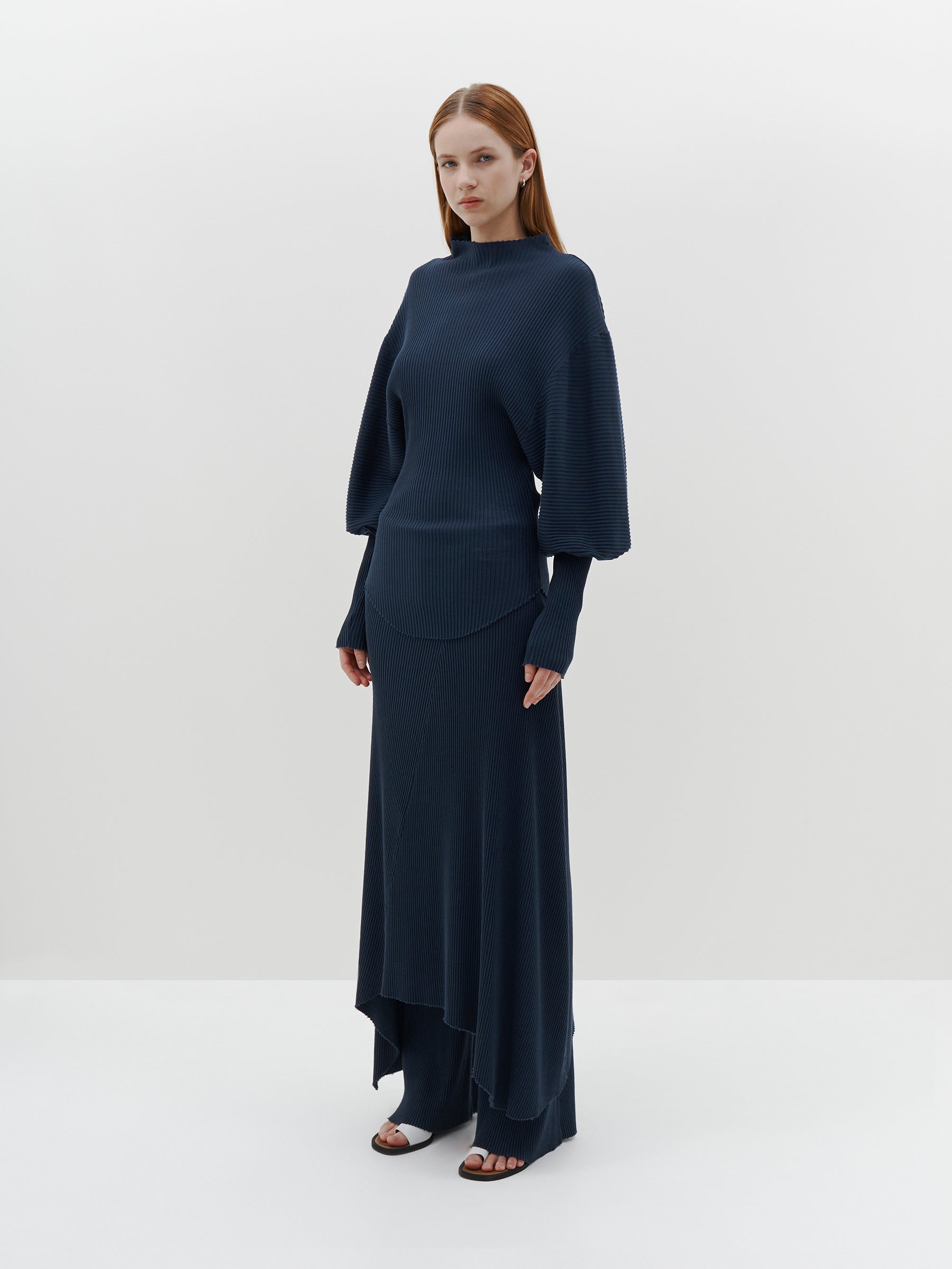 panelled drapey rib skirt