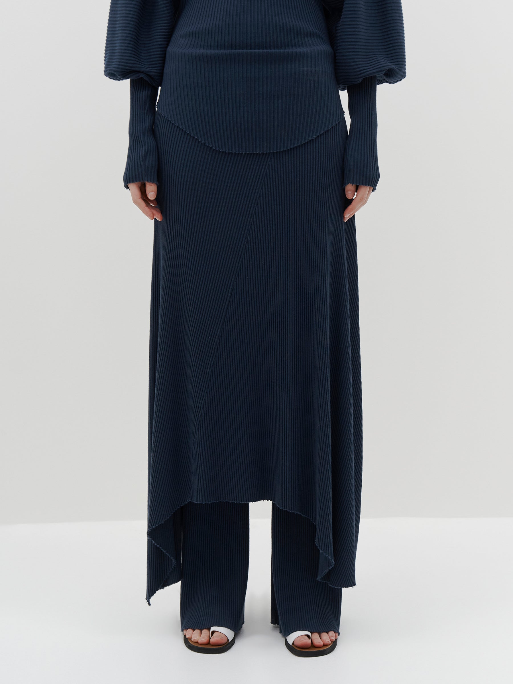panelled drapey rib skirt