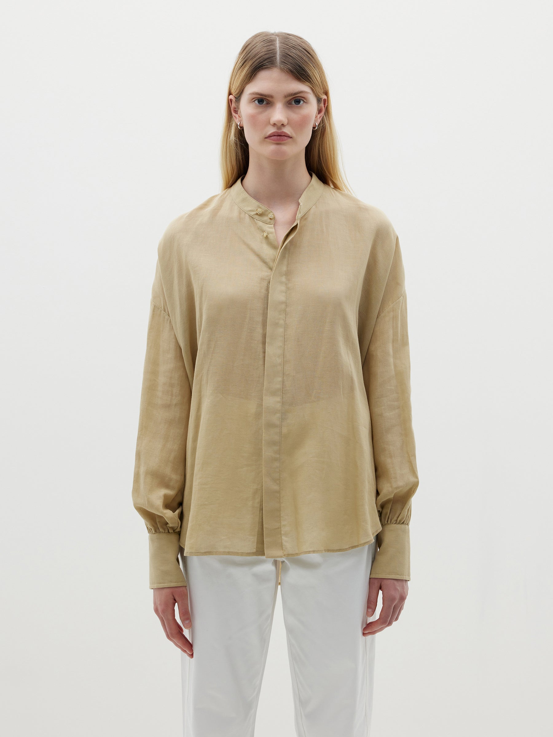 cotton linen open neck shirt