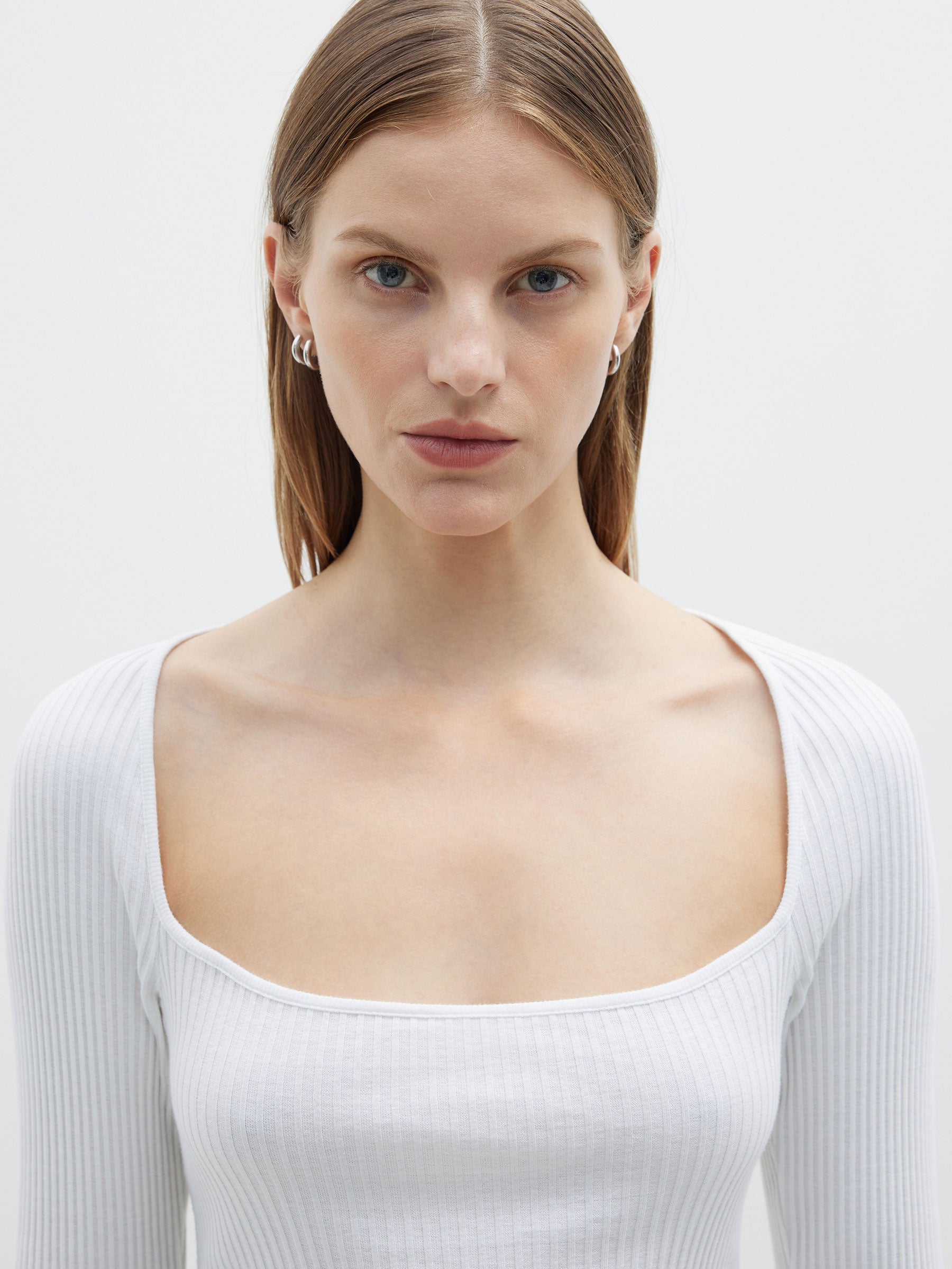 drapey rib square neck long sleeve top