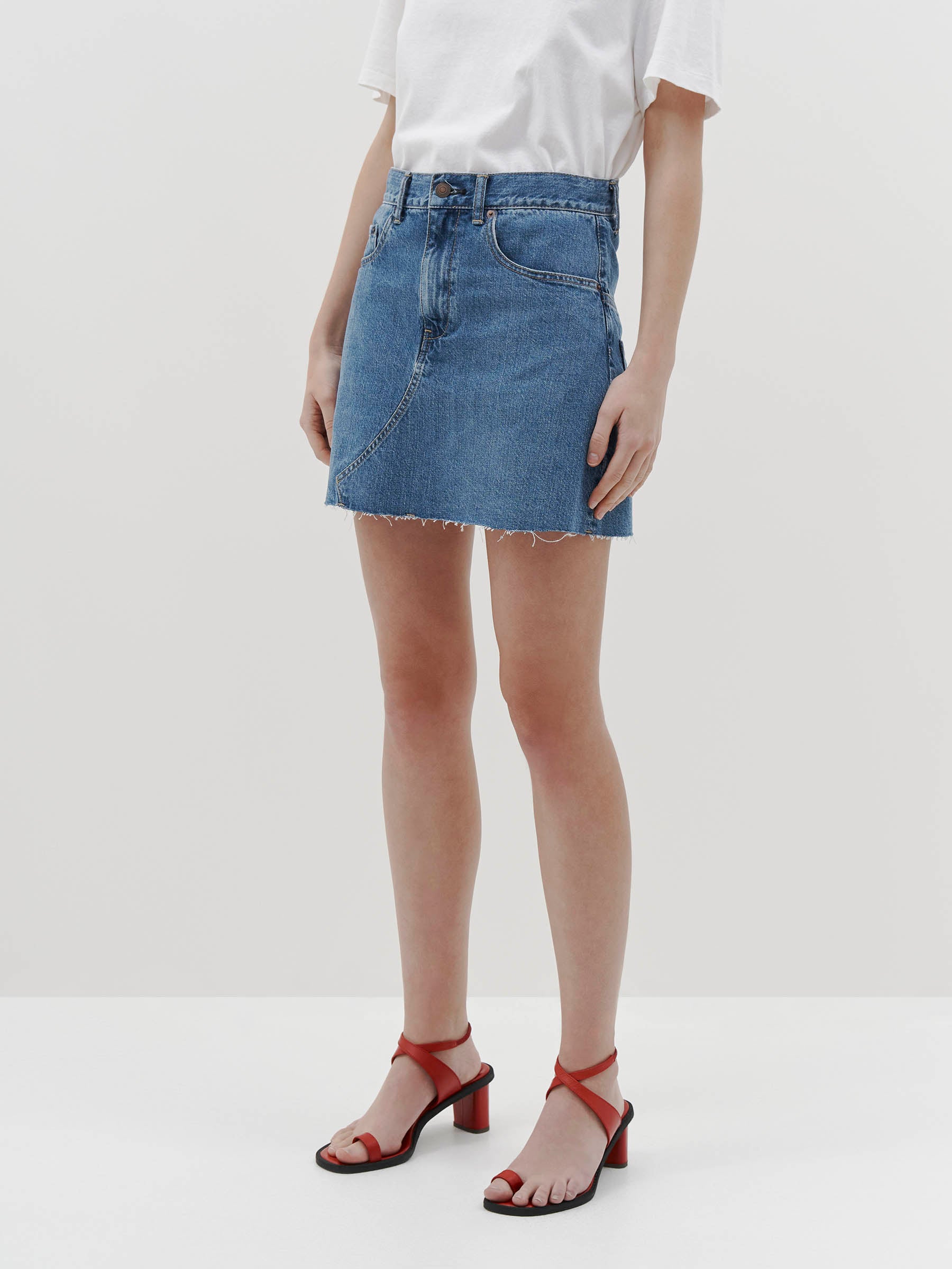 cut off denim skirt
