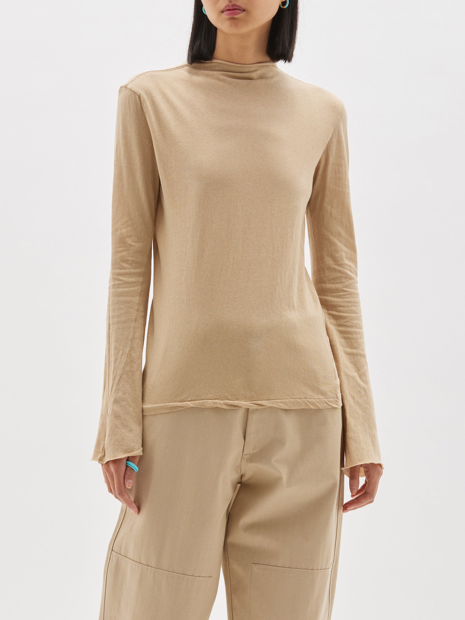 raised neck slim long sleeve t.shirt