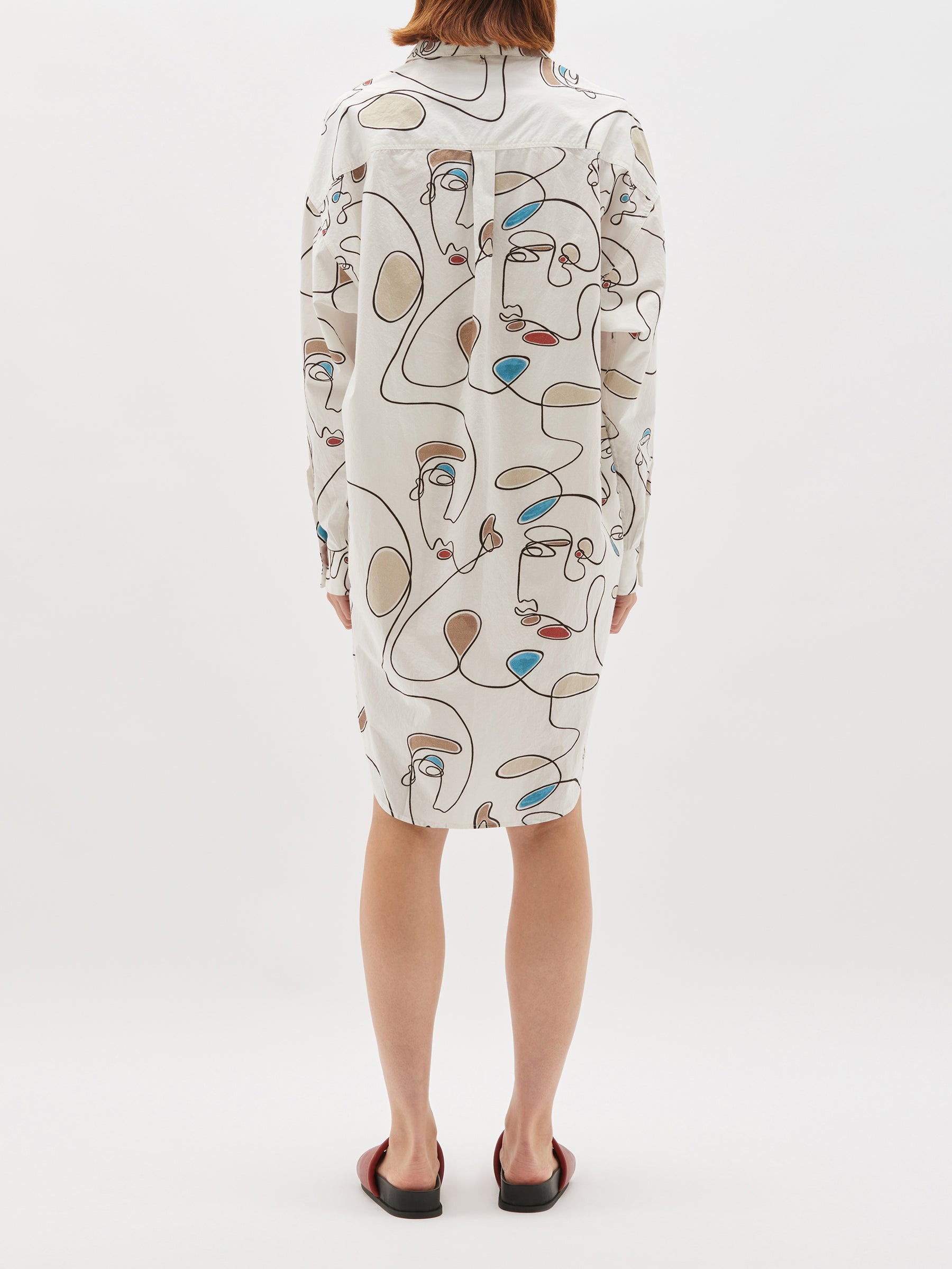 faces print cotton shirt dress