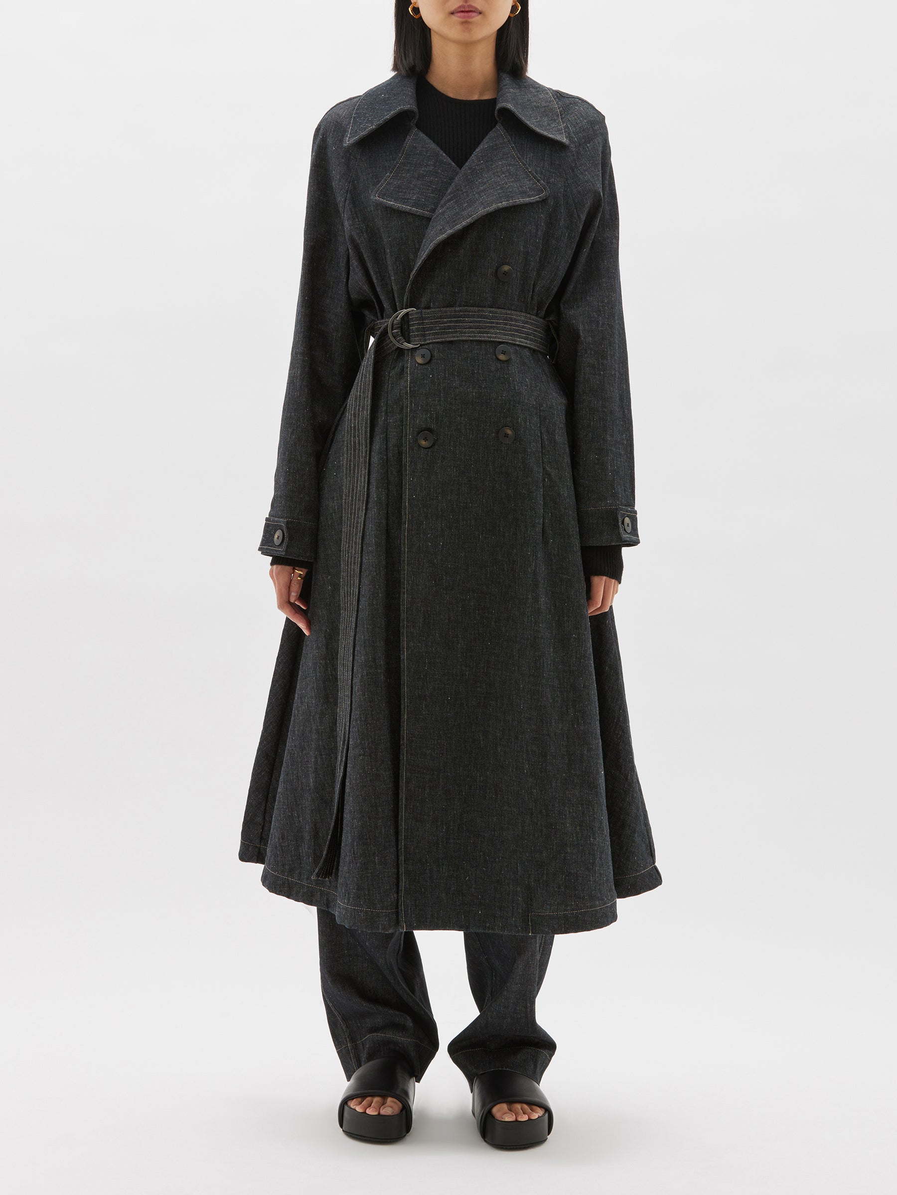 cotton linen denim trench