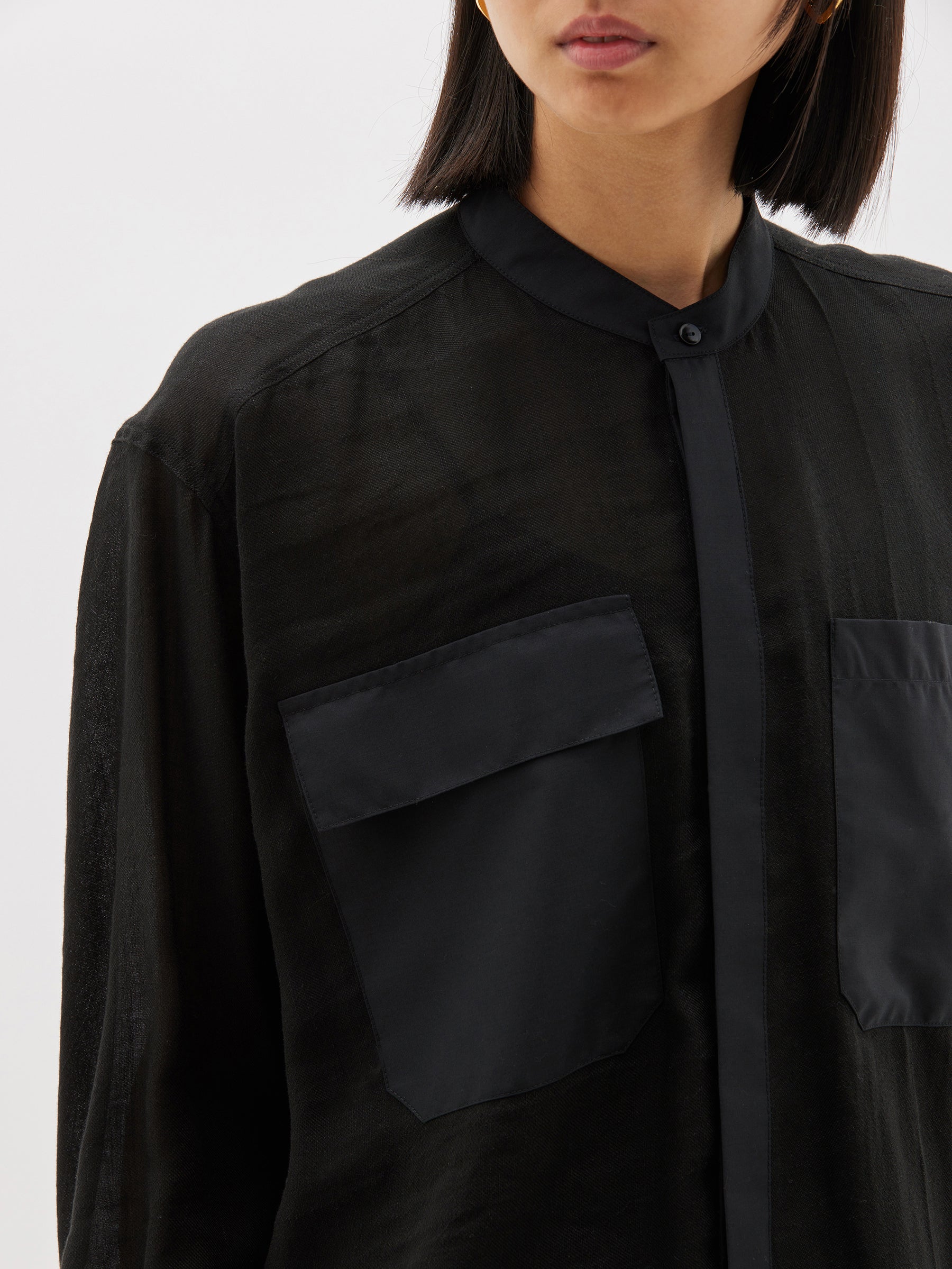tencel linen gauze pocket shirt