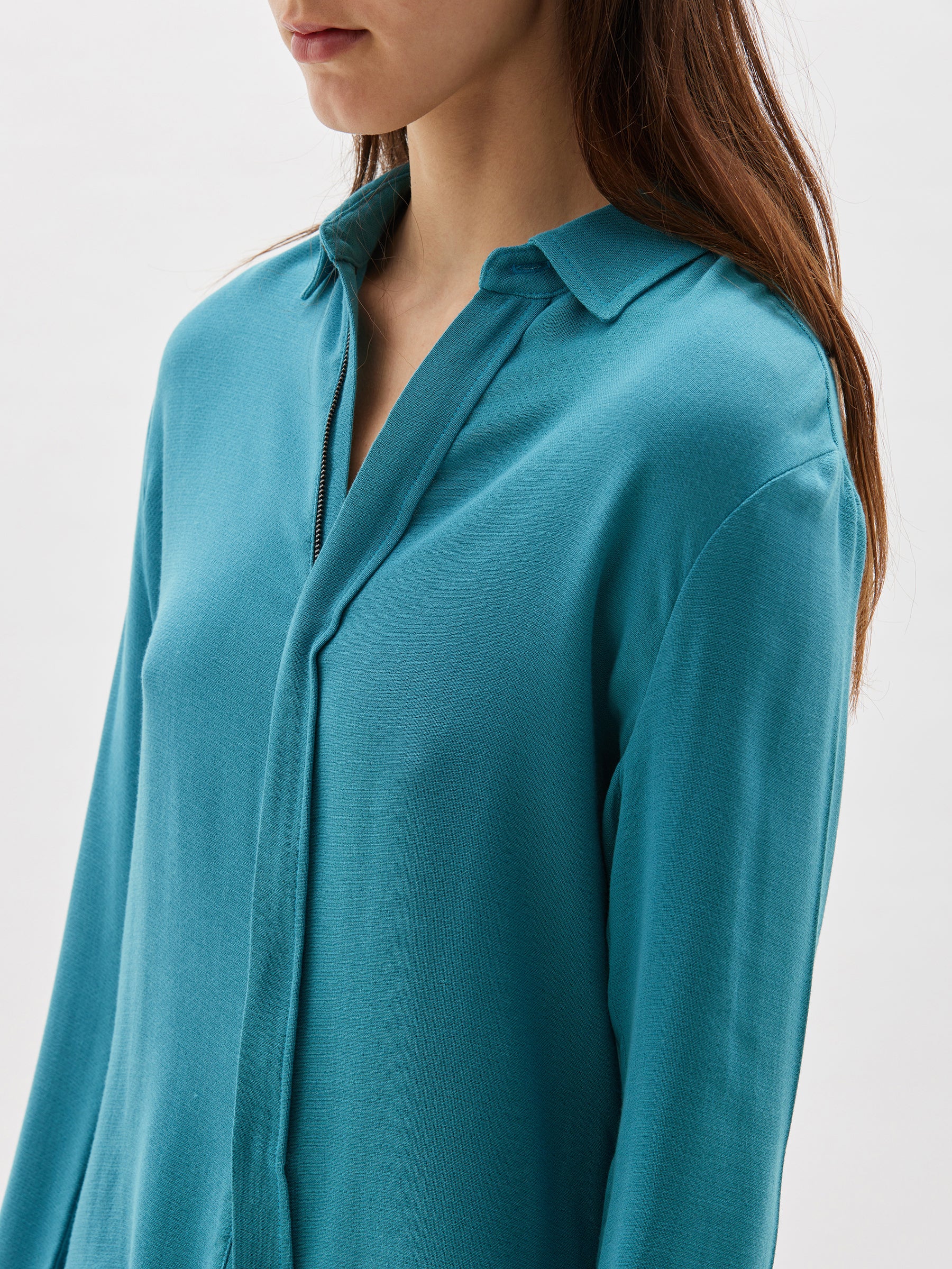 viscose crepe zip detail shirt