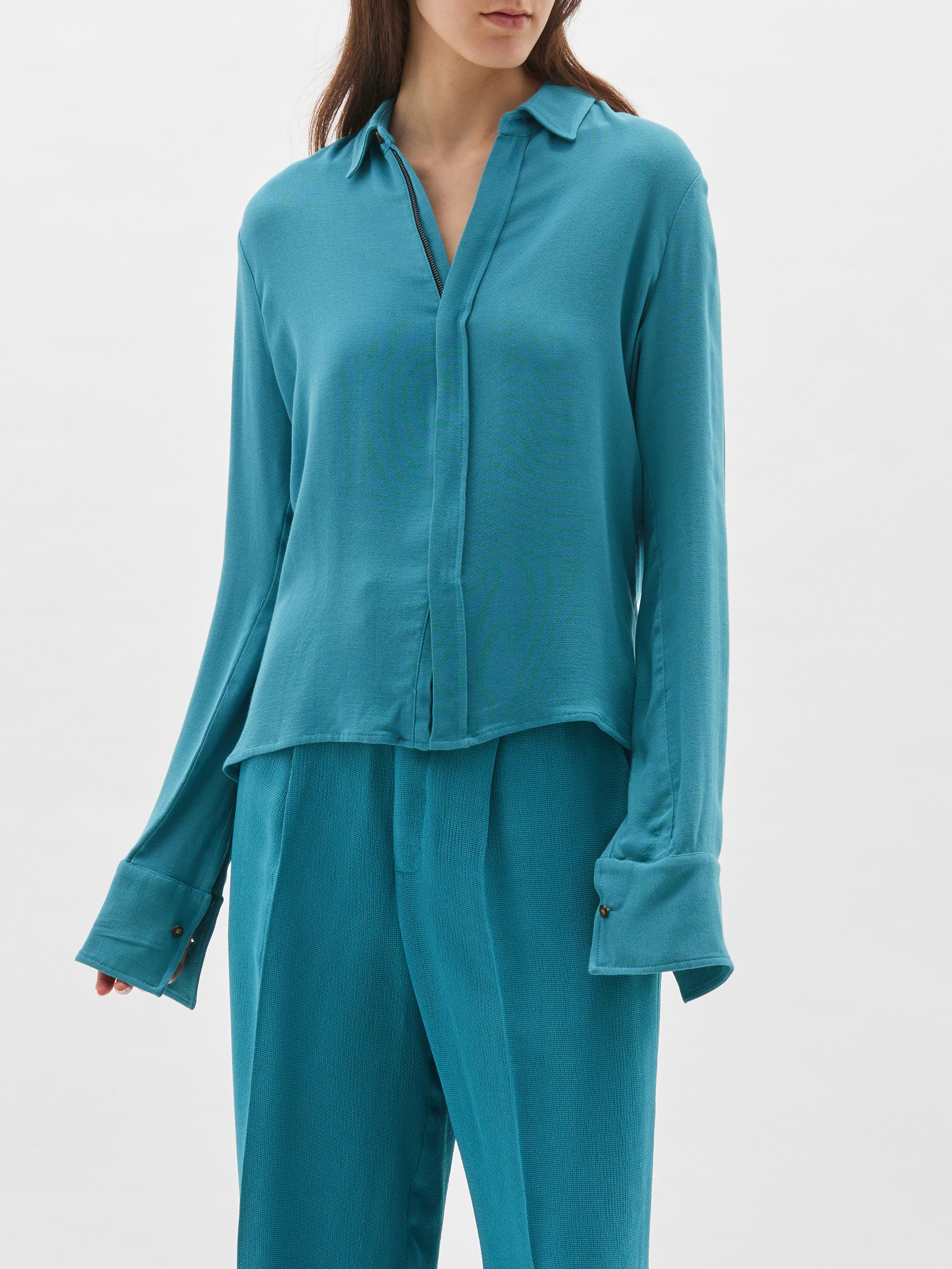 viscose crepe zip detail shirt