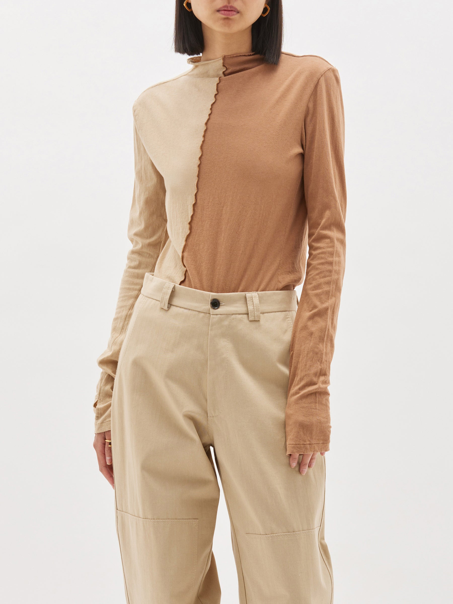 slim contrast front seam long sleeve t.shirt