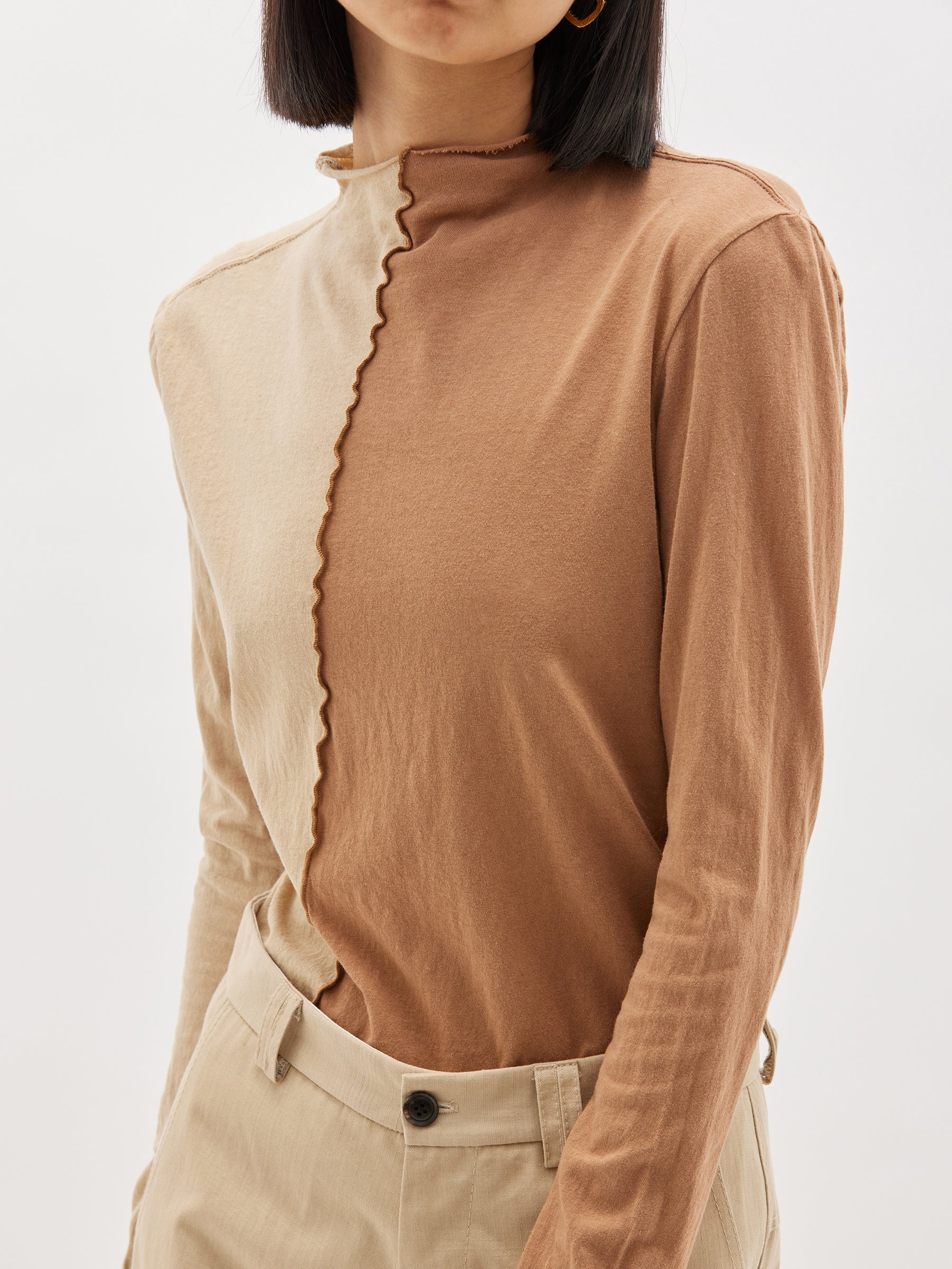 slim contrast front seam long sleeve t.shirt