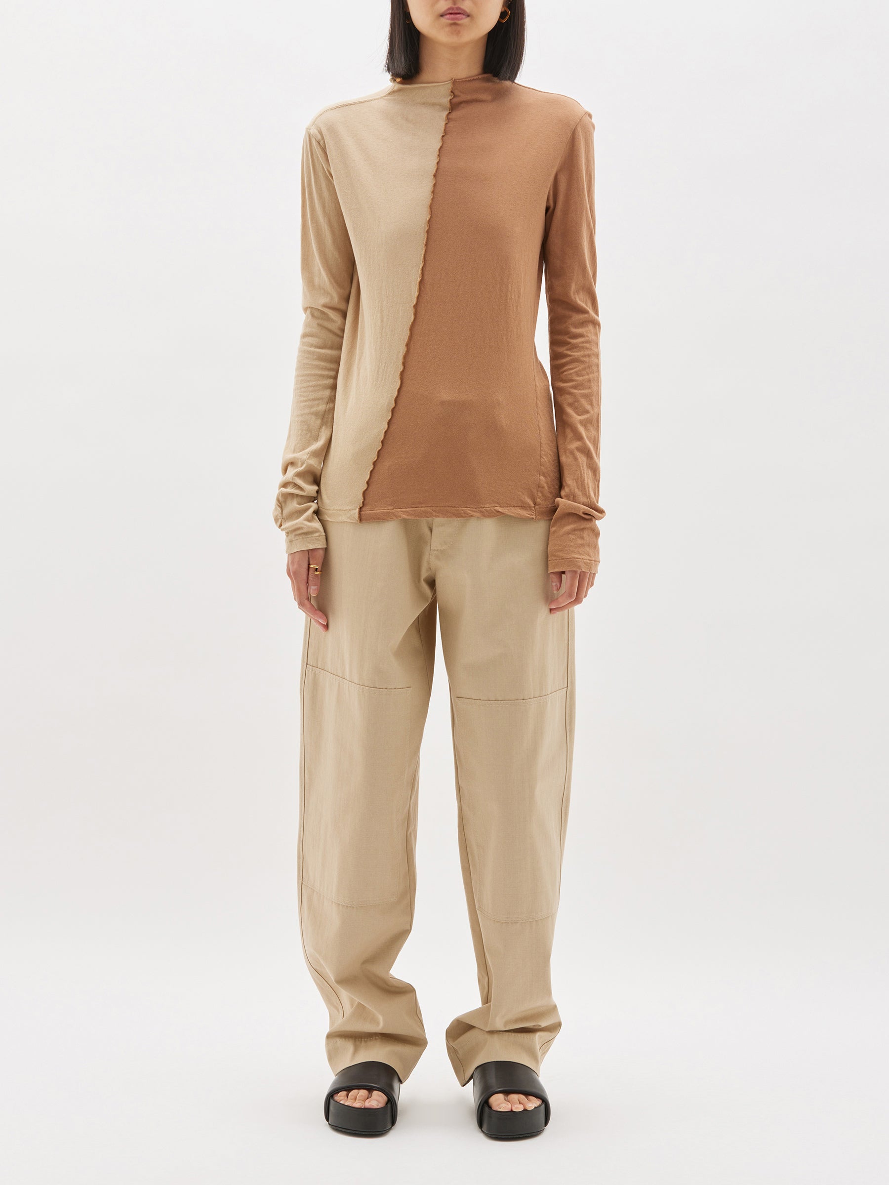 slim contrast front seam long sleeve t.shirt