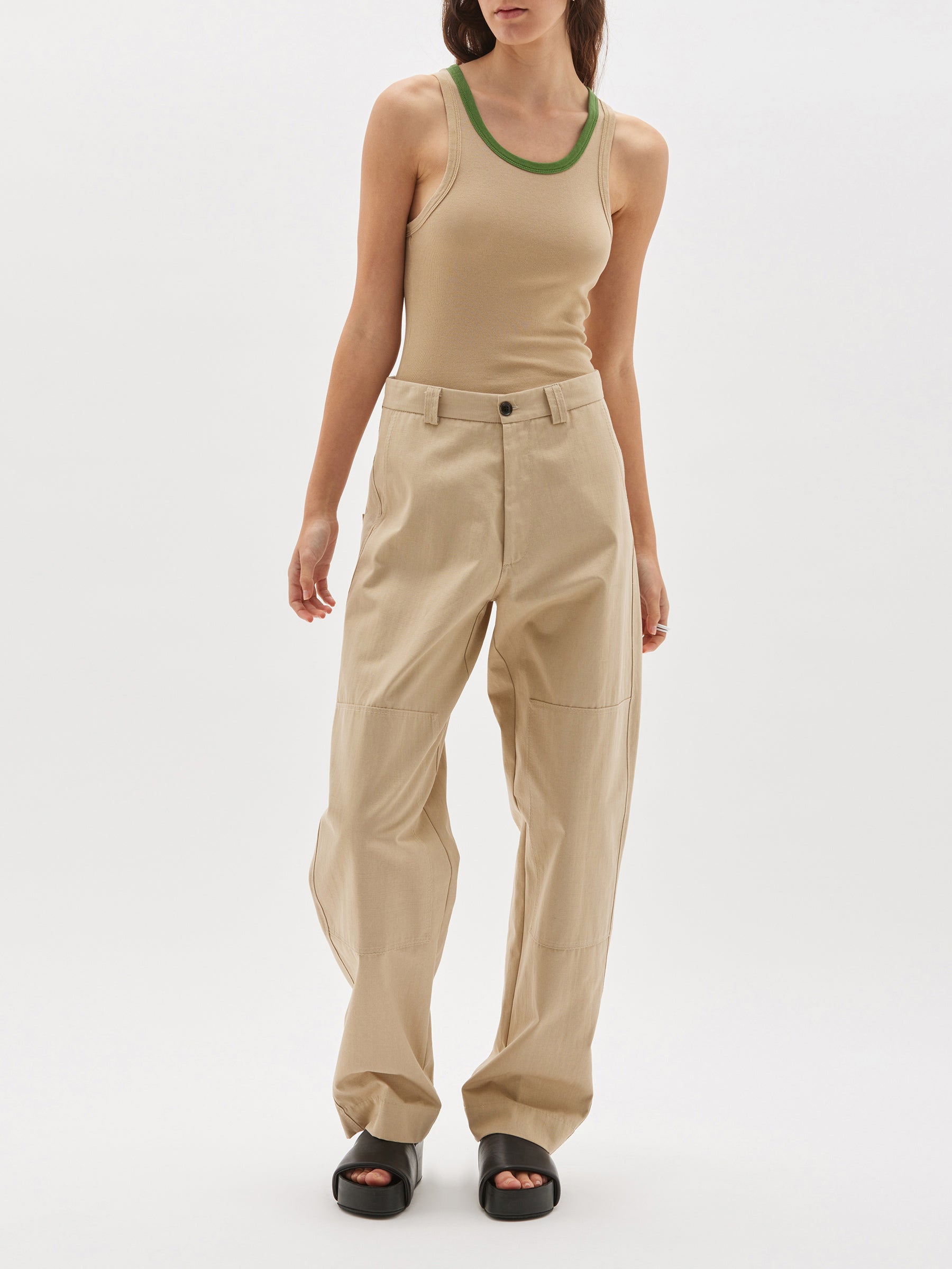 slim superfine rib contrast tank