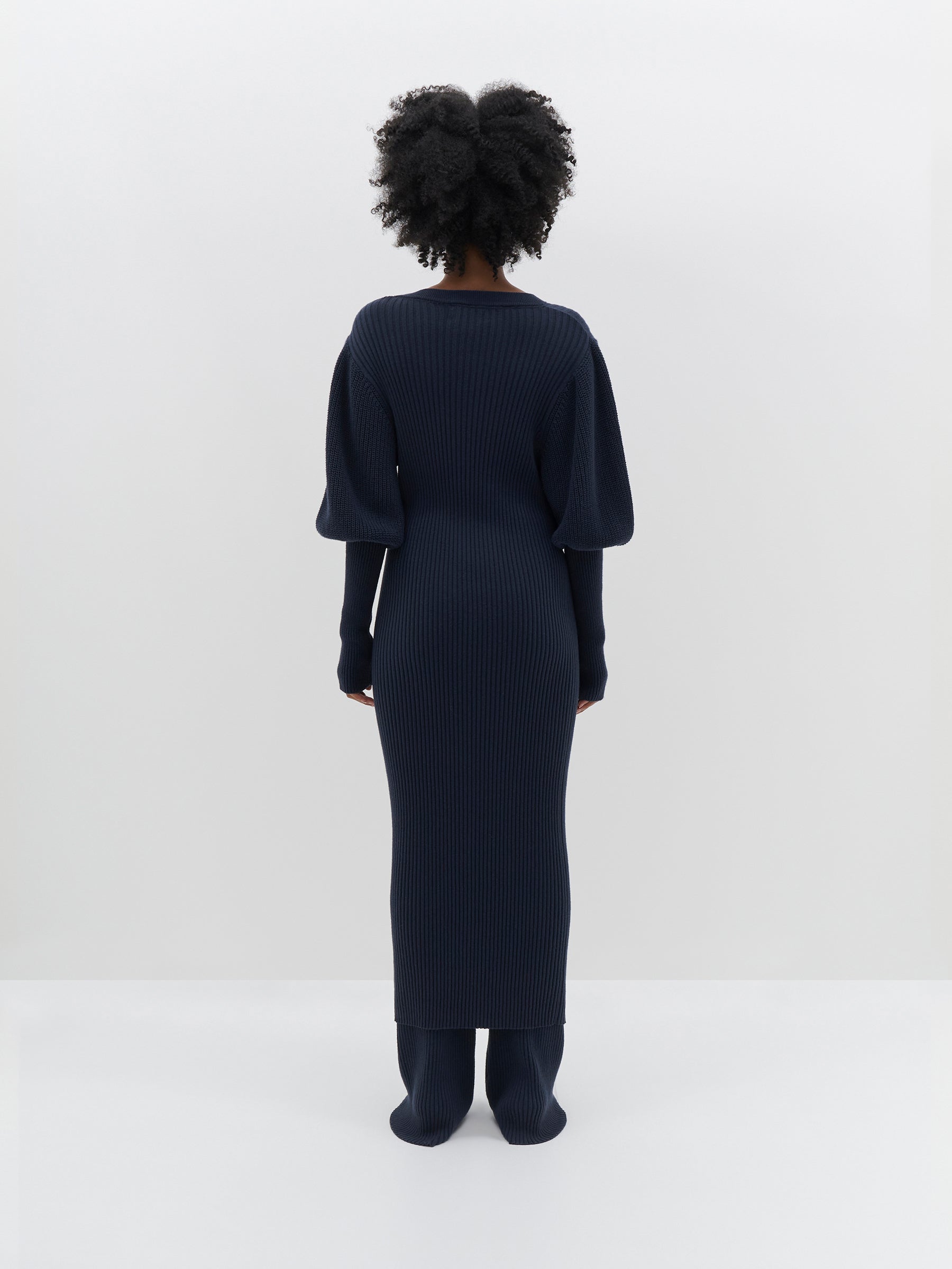 balloon sleeve knit midi dress