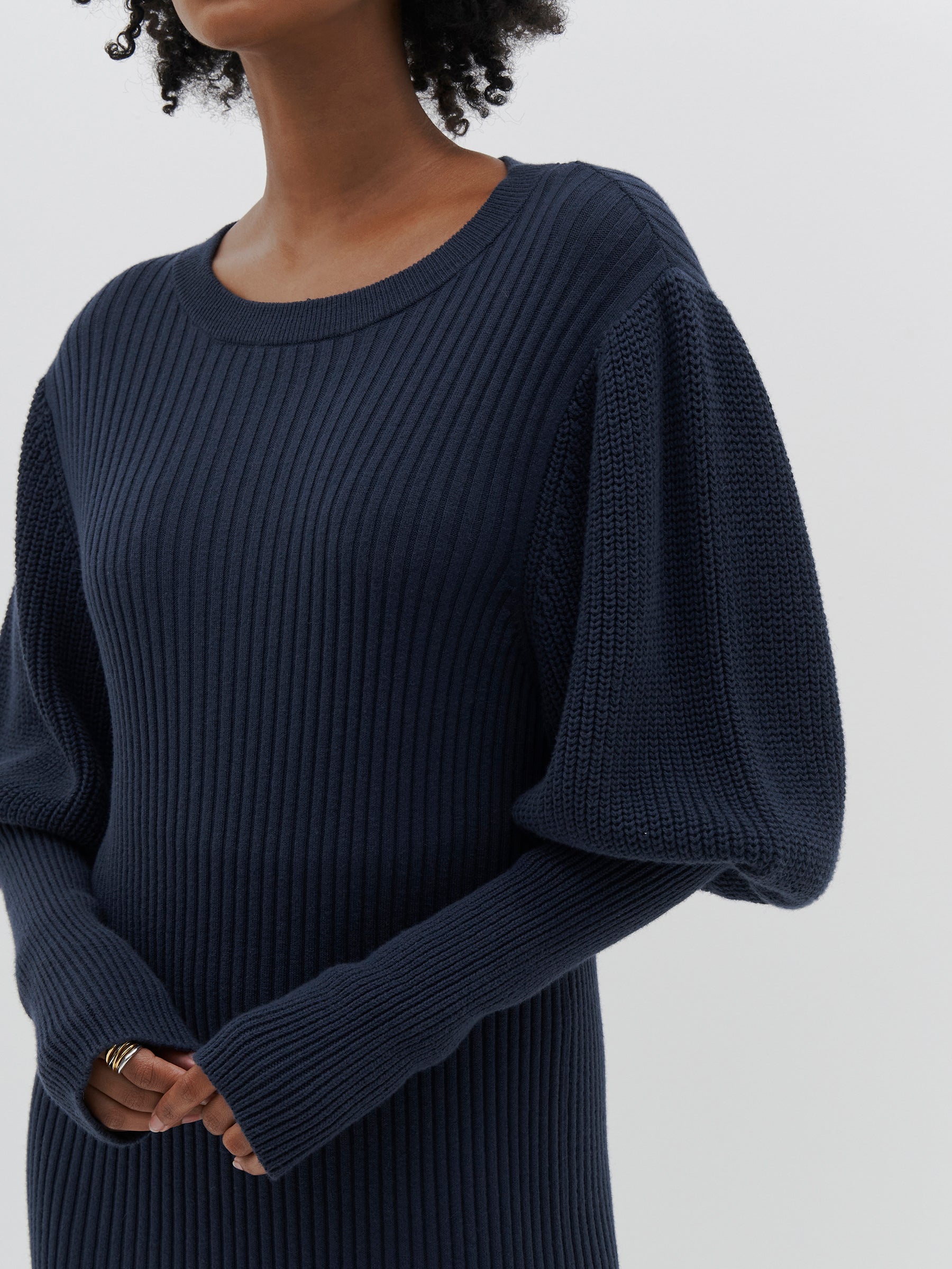 balloon sleeve knit midi dress