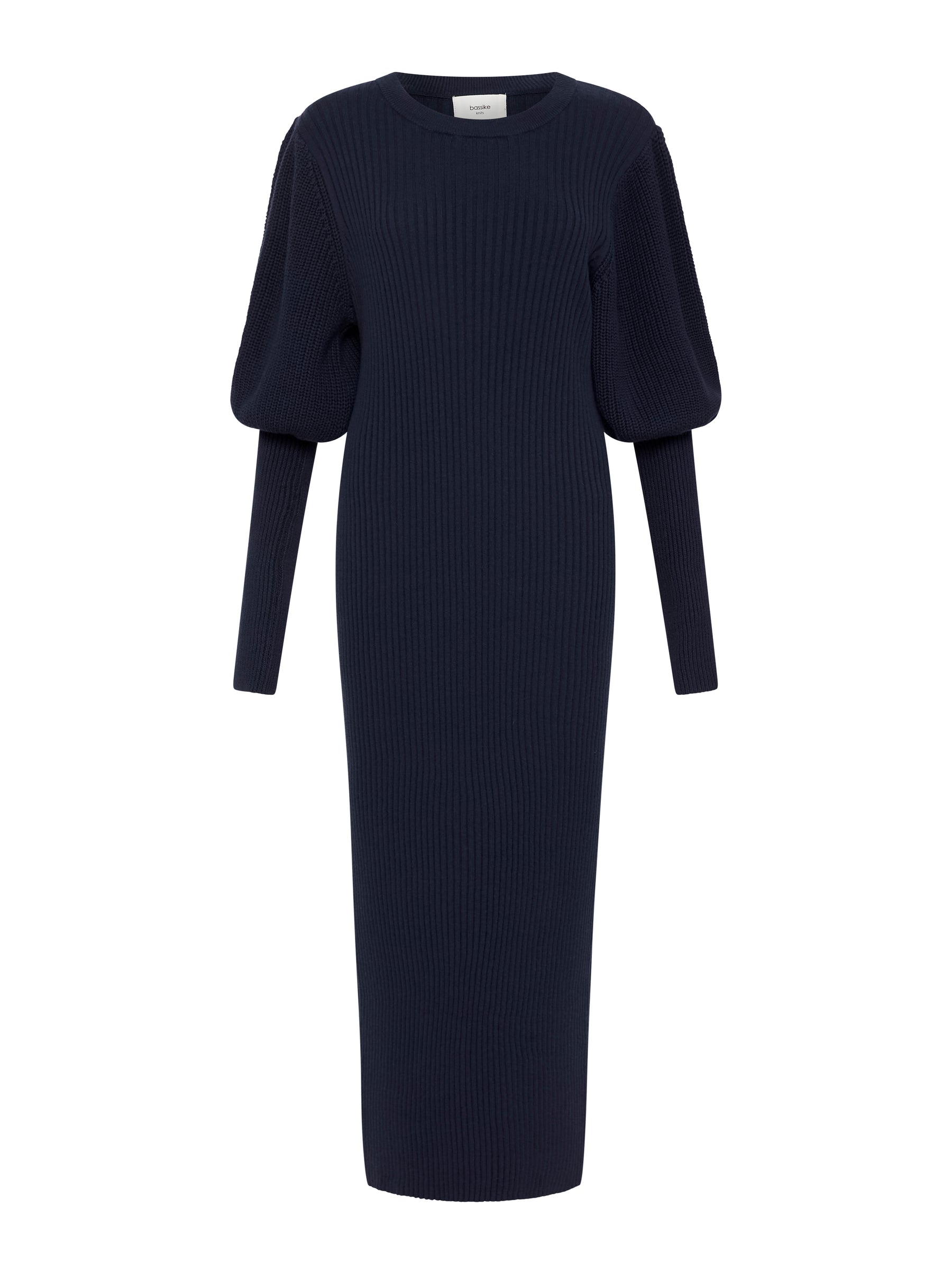 balloon sleeve knit midi dress