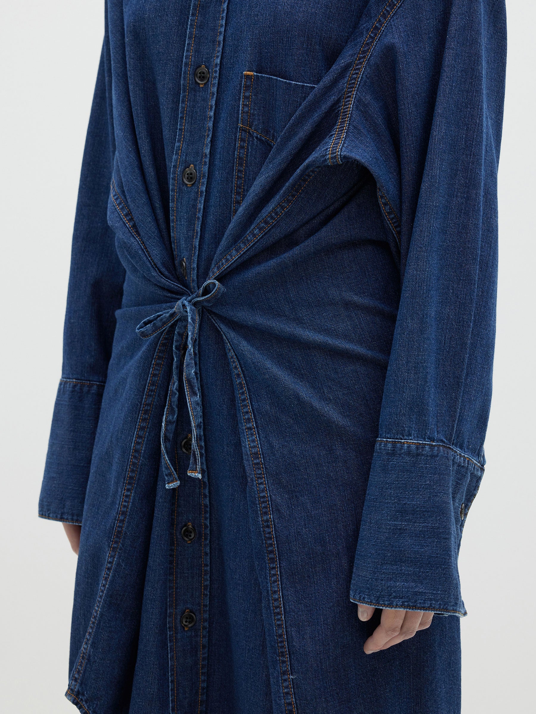 cinched waist denim dress