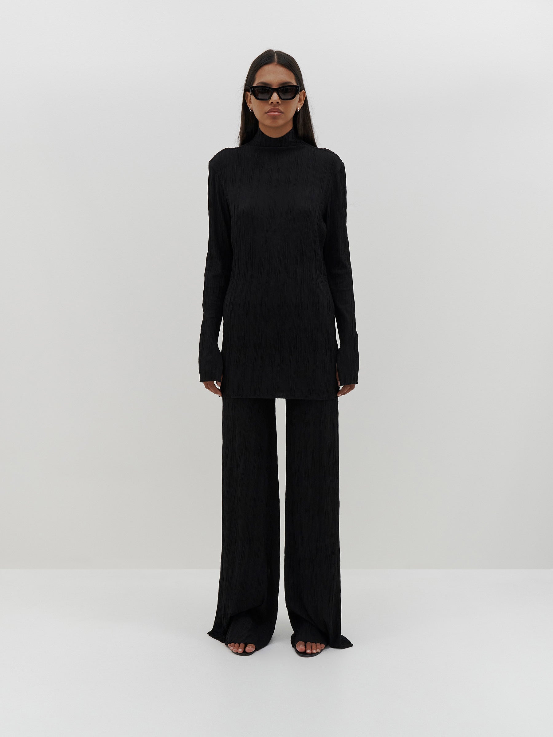 wide leg crinkle jersey pant