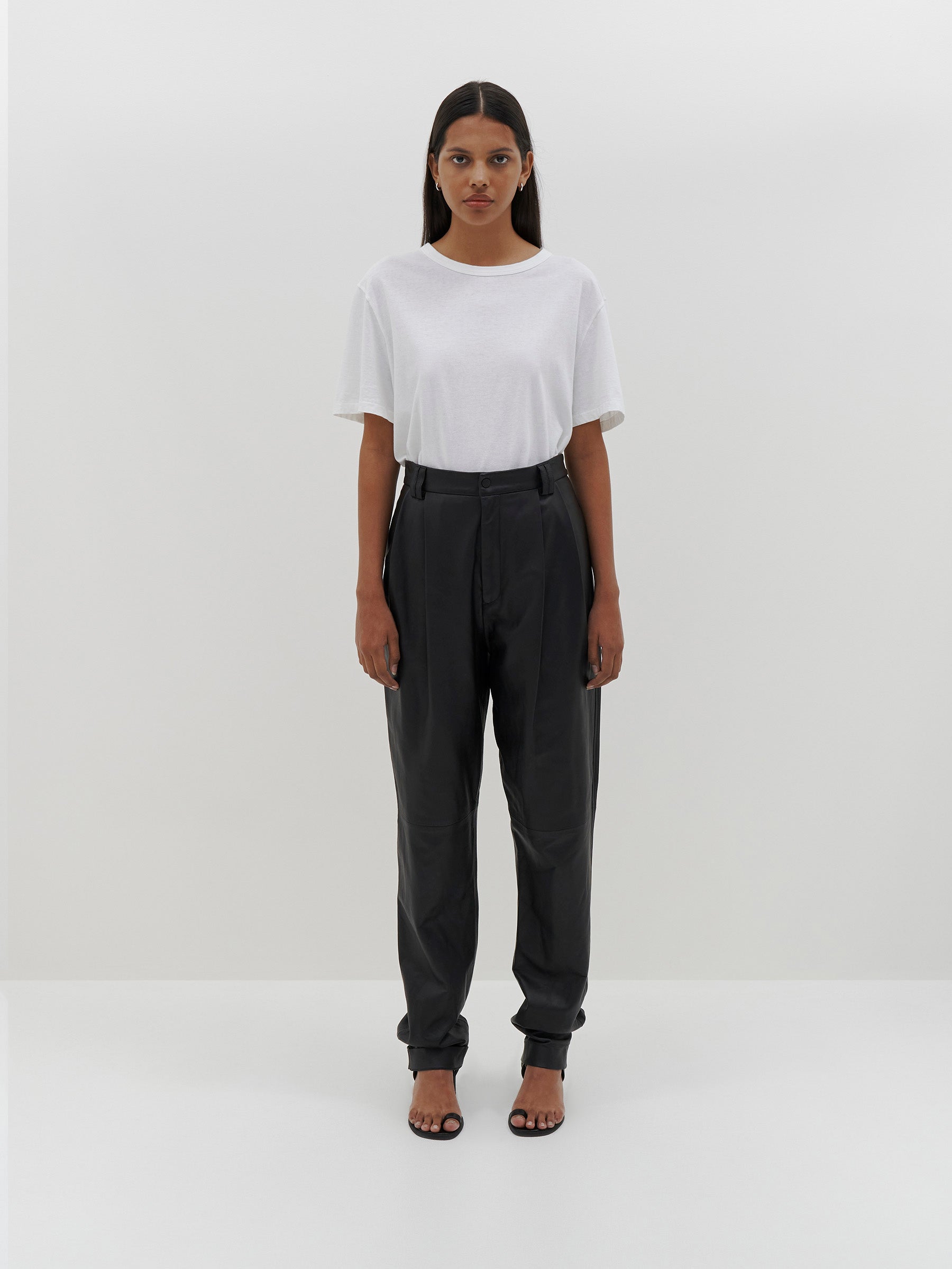 pleat front leather pant