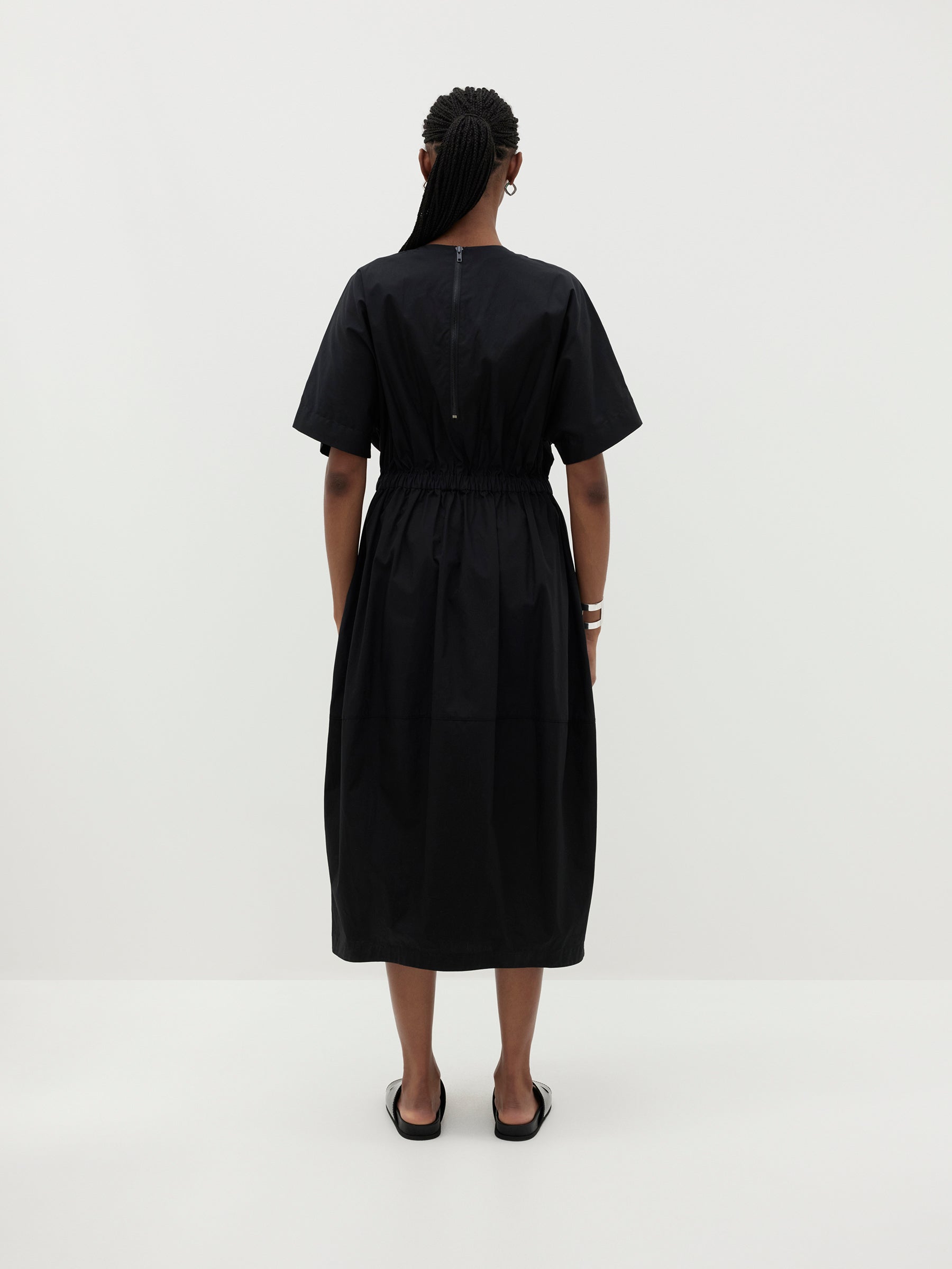 contrast gather balloon dress