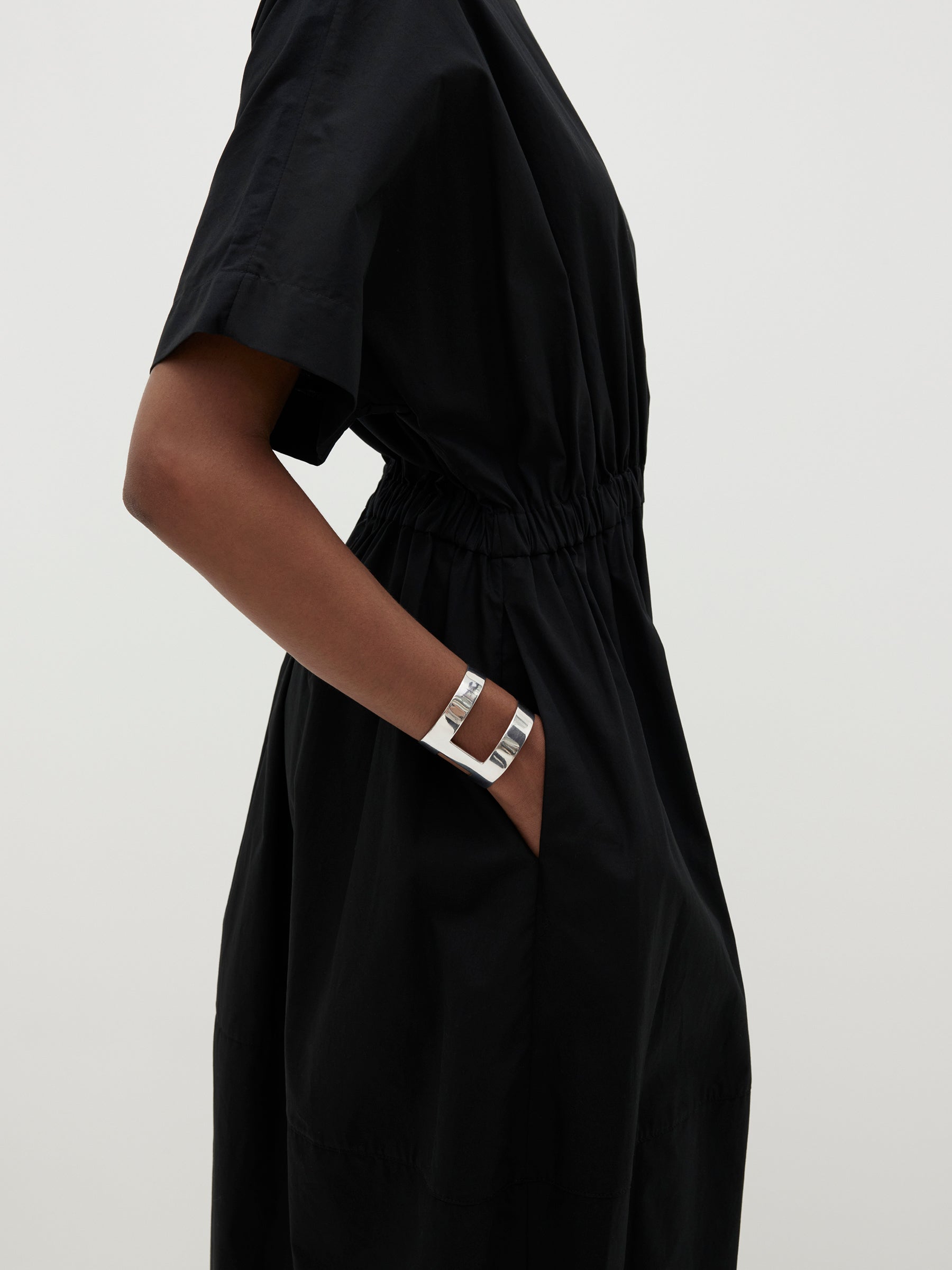contrast gather balloon dress