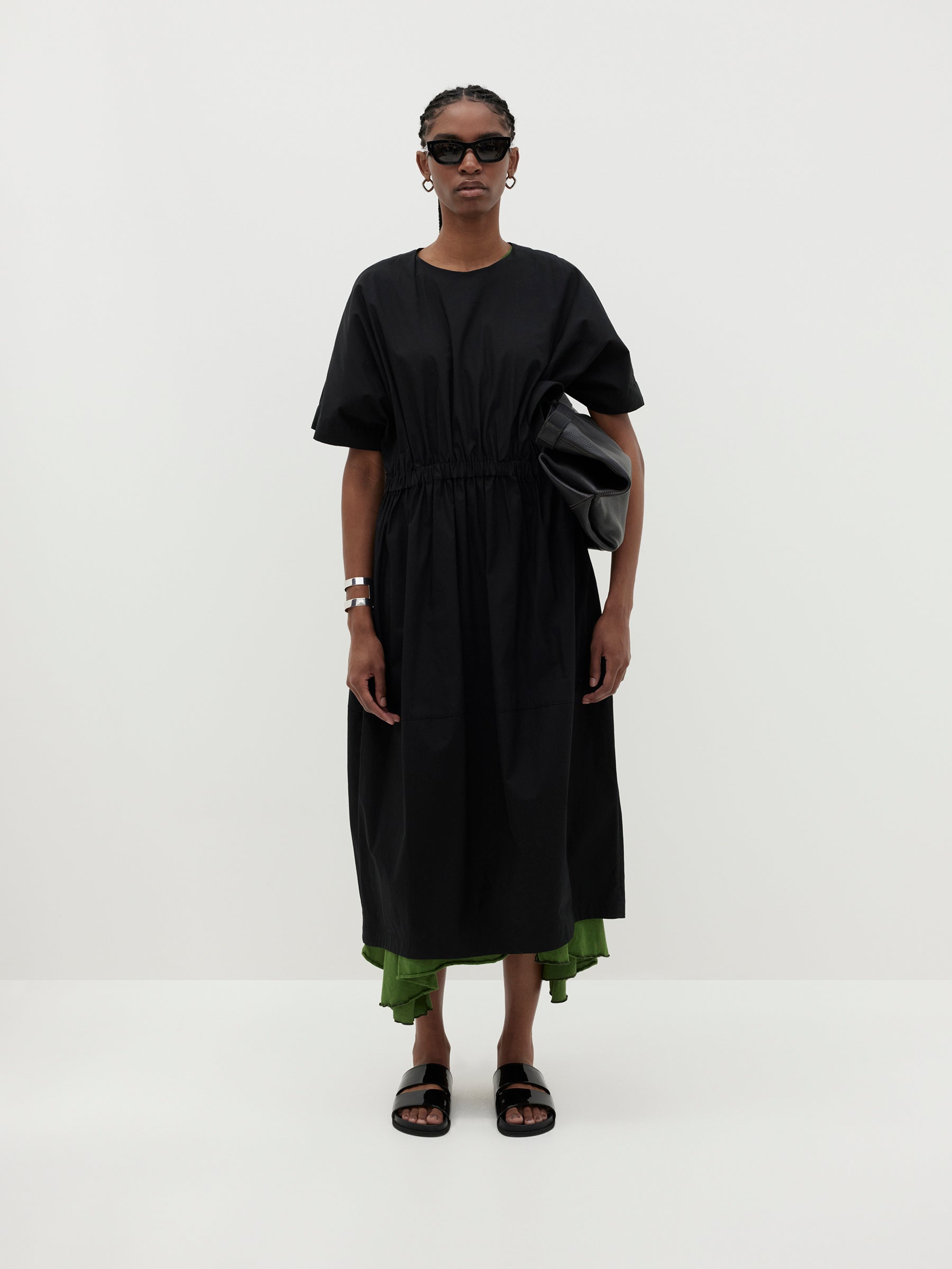 contrast gather balloon dress